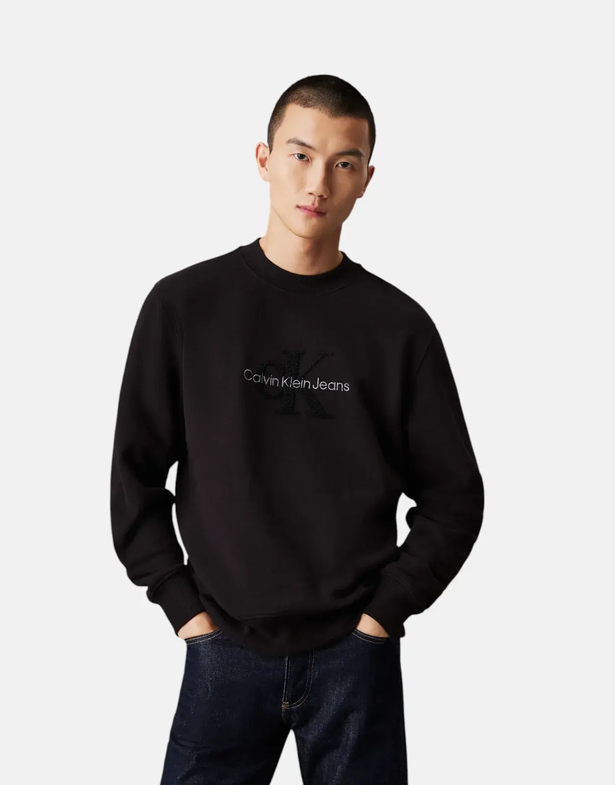 Calvin Klein Chenille Monologo Black Crew T-Shirt - Subwear