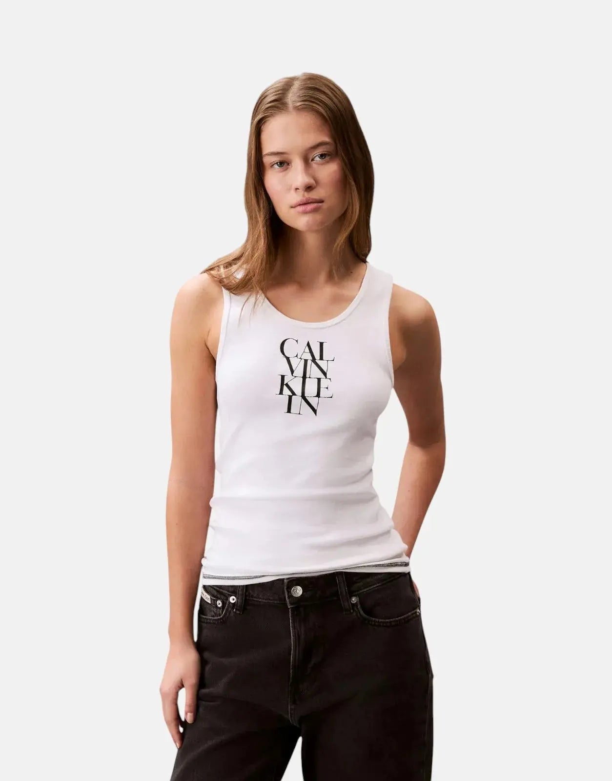 Calvin Klein Cotton Rib Solid White Tank Top - Subwear