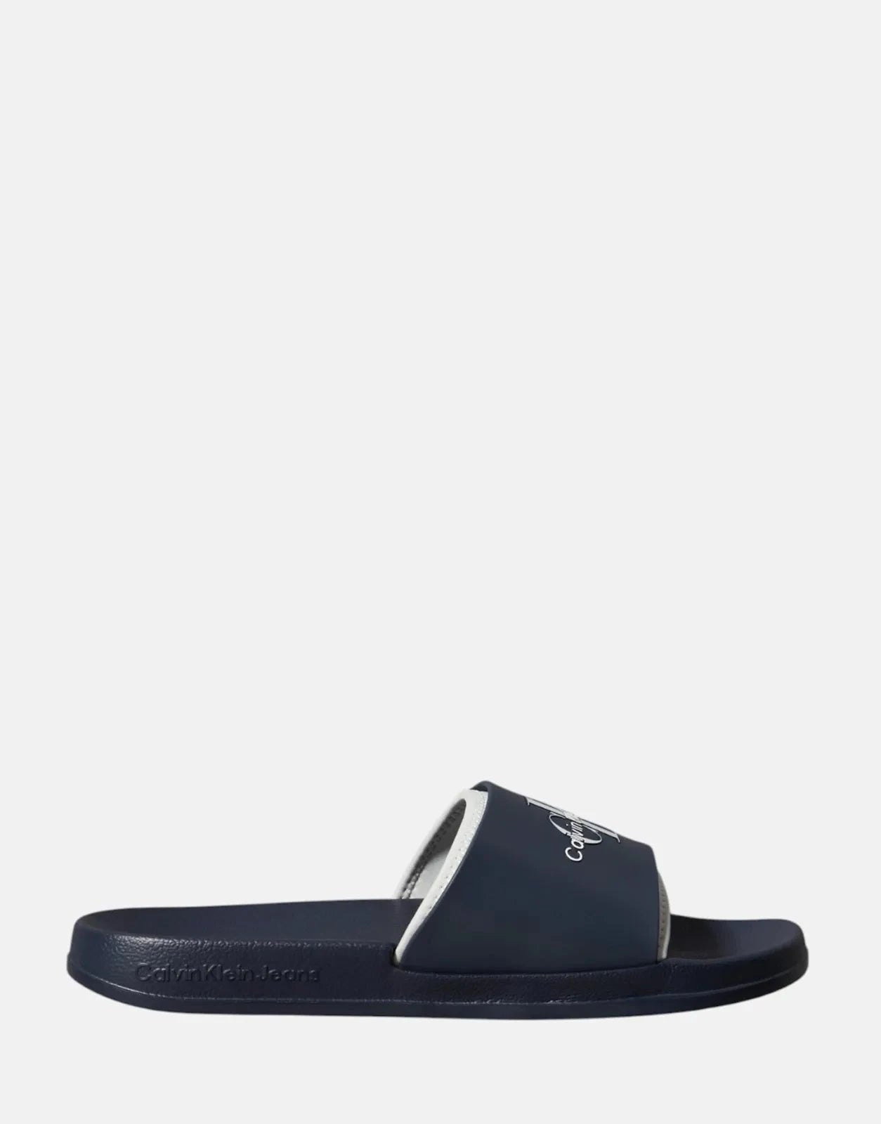 Calvin Klein Rubber Neoprene Monologo Navy Slides - Subwear