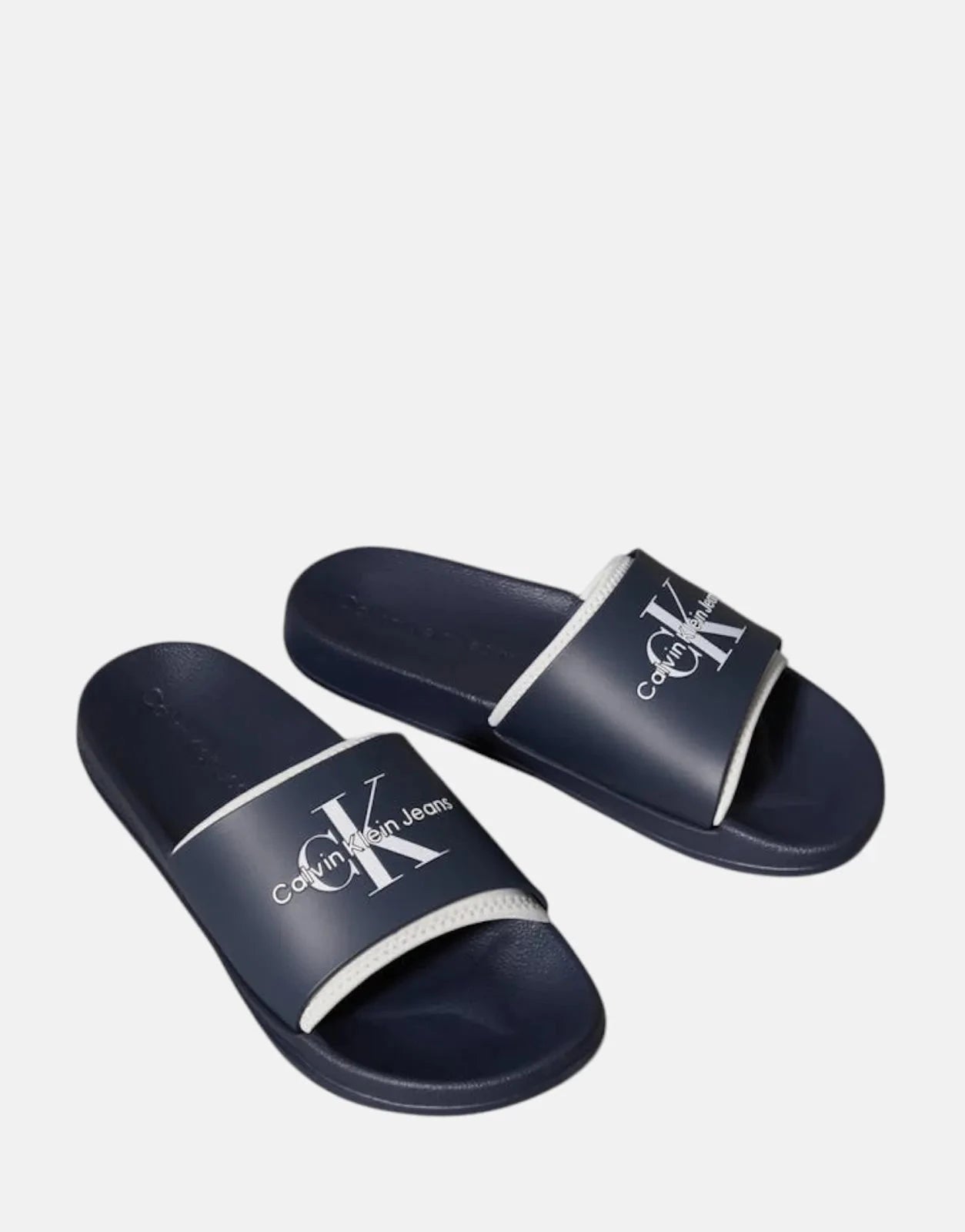 Calvin Klein Rubber Neoprene Monologo Navy Slides - Subwear