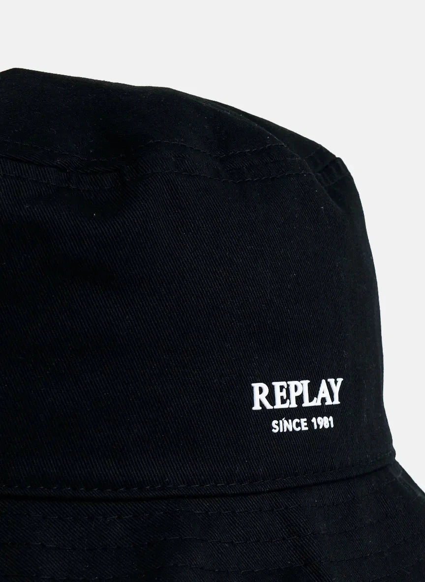 Replay Minimal Front Logo Black Bucket Hat - Subwear