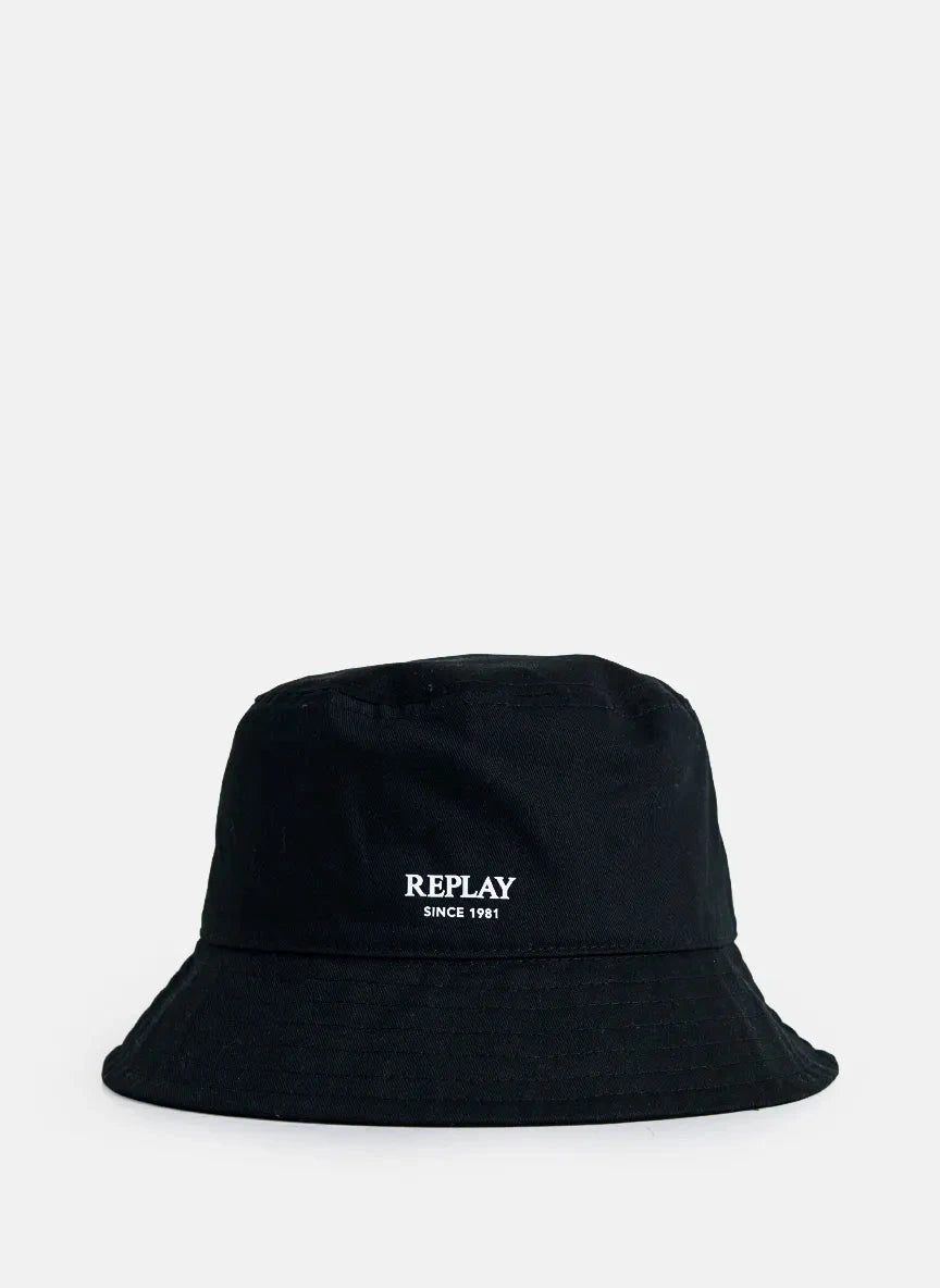 Replay Minimal Front Logo Black Bucket Hat - Subwear