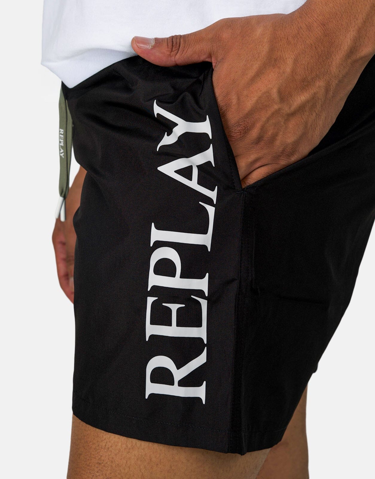 Replay Vertical-Logo Black Swim Shorts - Subwear