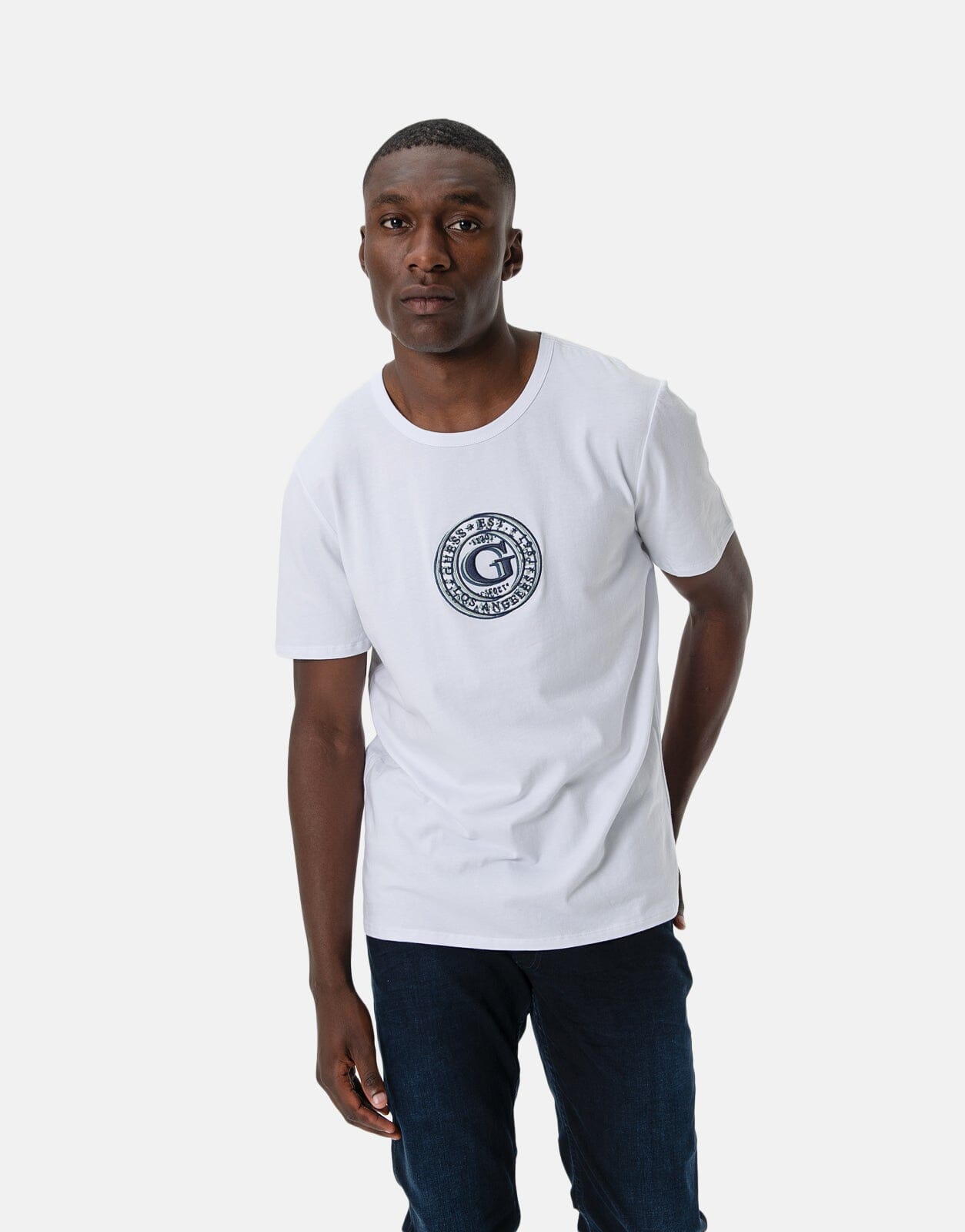Guess Round Logo T Shirt White