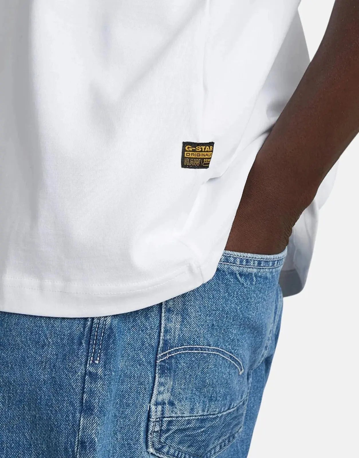 G-Star RAW Back Photo Print Loose White Knee Patch T-Shirt - Subwear