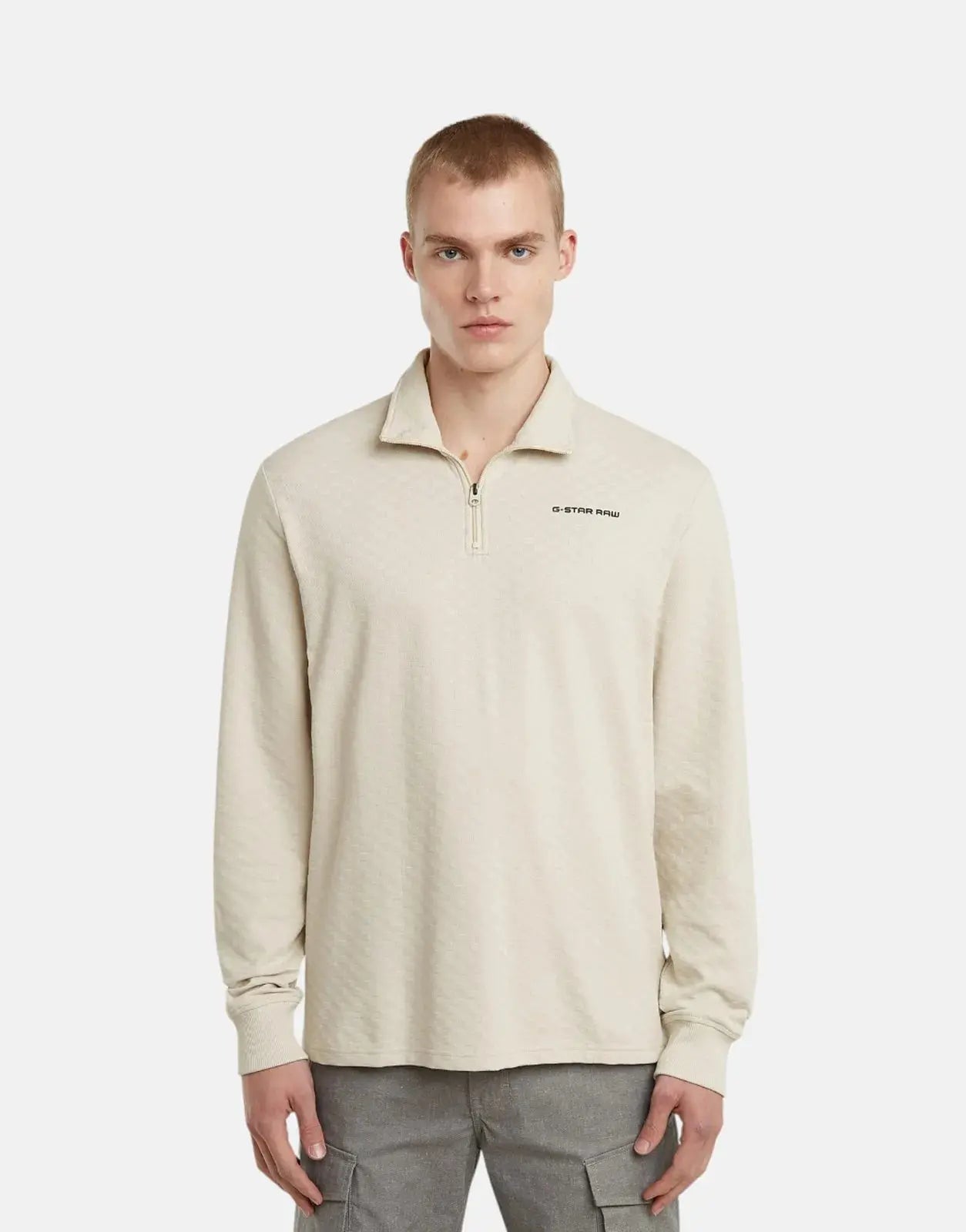 G-Star RAW Checquard Tweeter Half Zip Whitebait Sweatshirt - Subwear