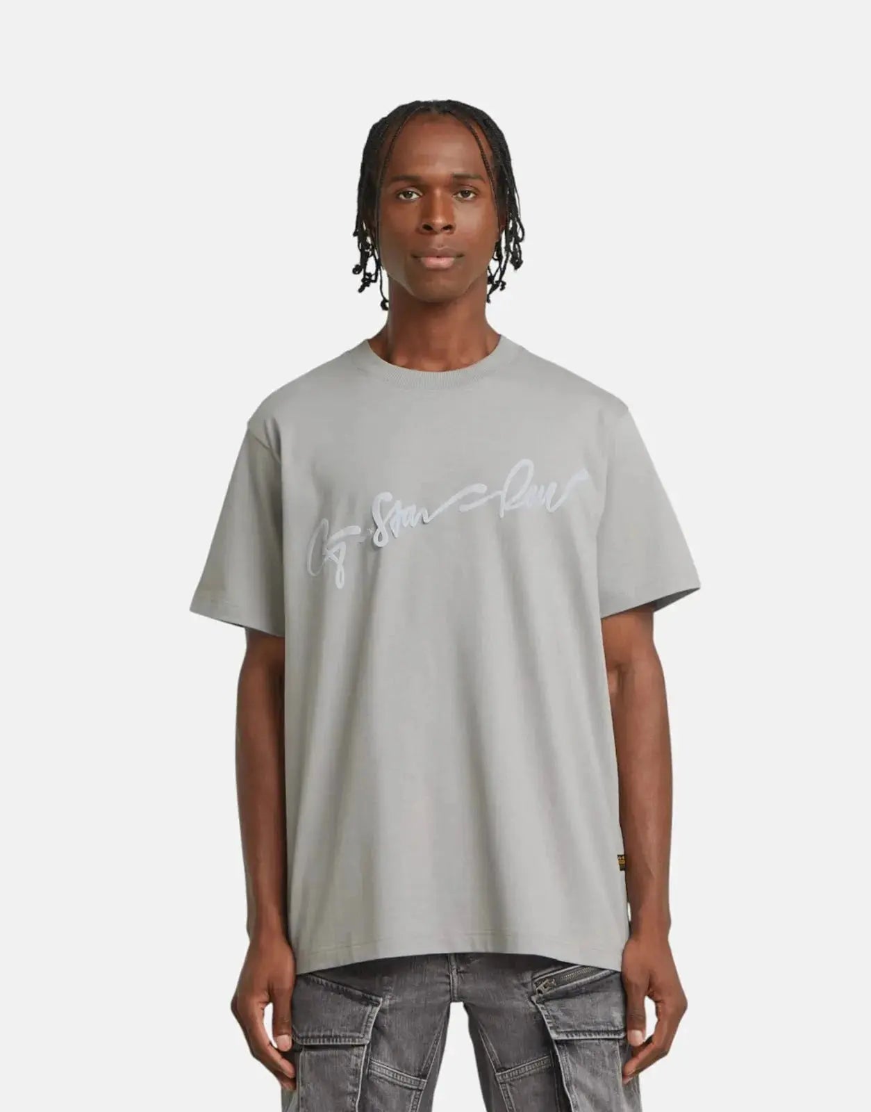 G-Star RAW Flock G-Script Grey Alloy Loose T-Shirt - Subwear