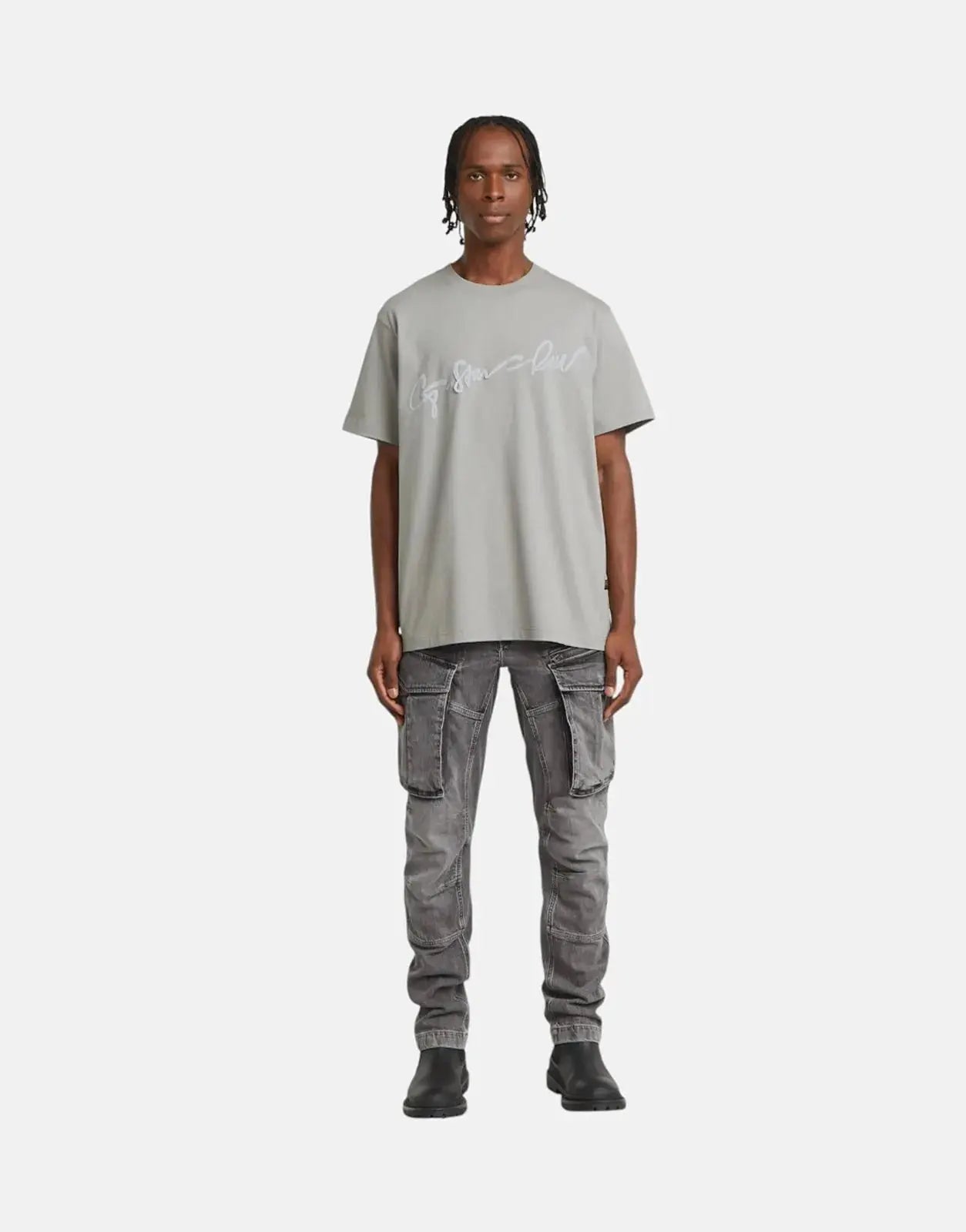 G-Star RAW Flock G-Script Grey Alloy Loose T-Shirt - Subwear