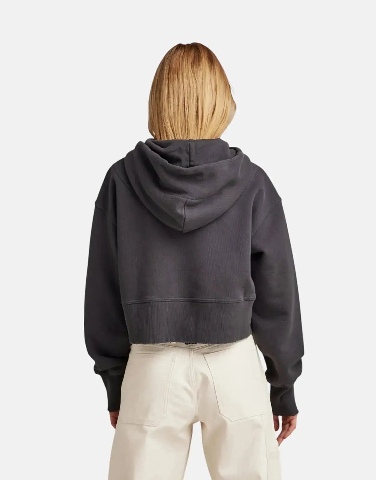G-Star RAW Vintage Cropped Graphic Loose Hooded Grey Sweater - Subwear