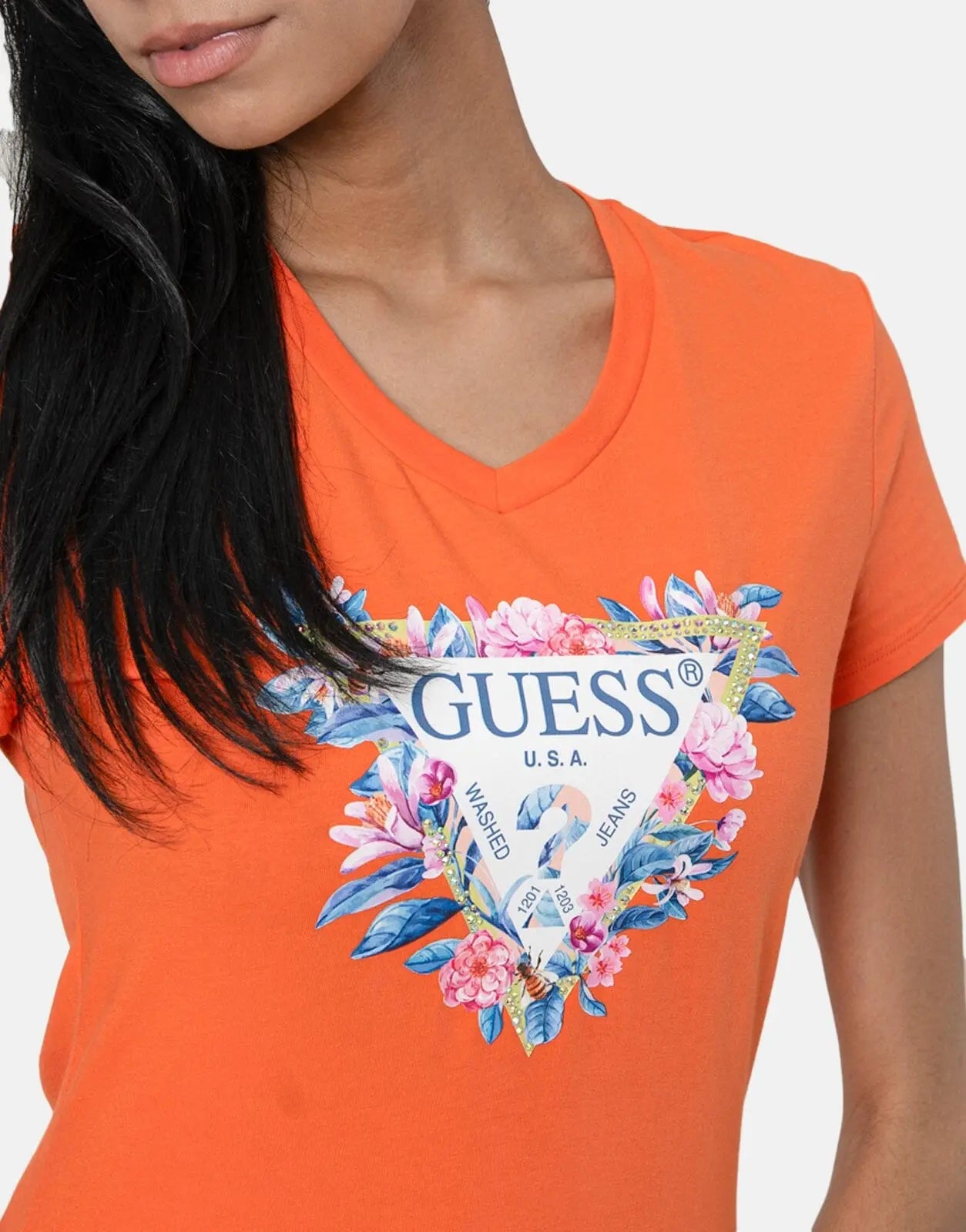 Guess Floral Tri T-Shirt Orange - Subwear