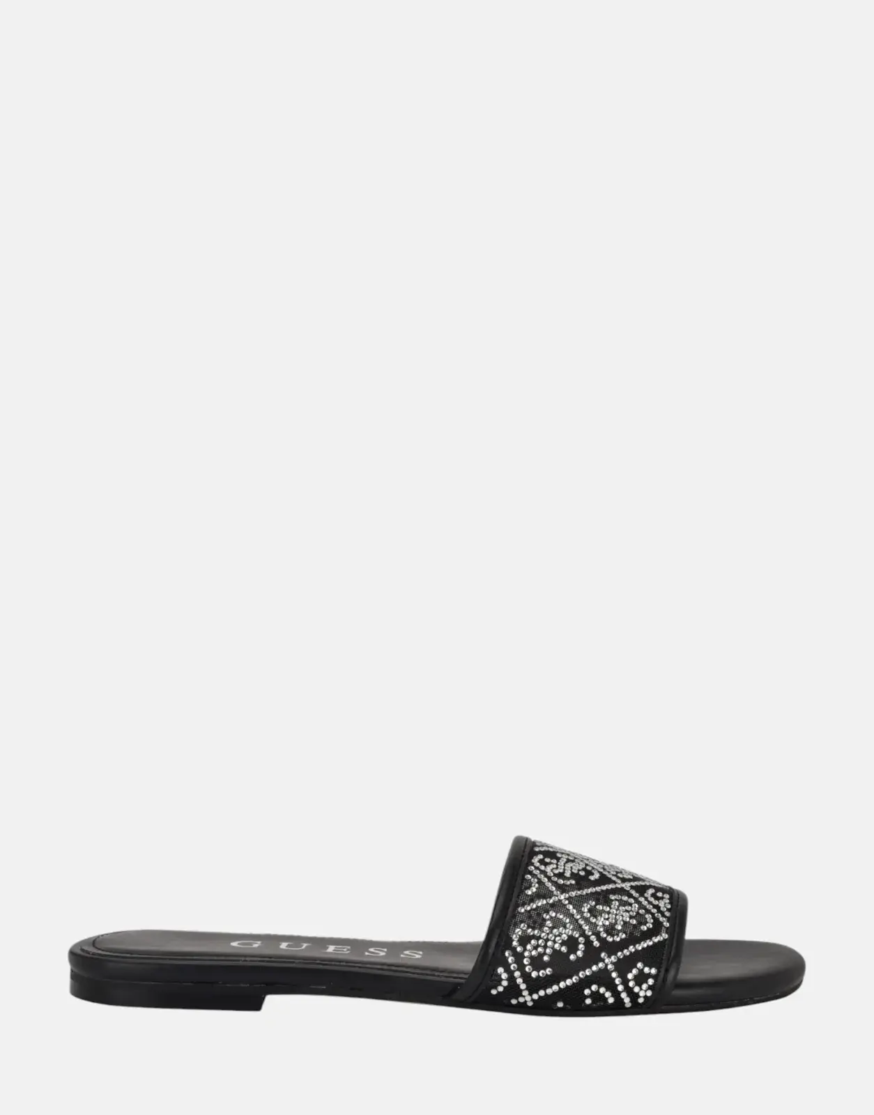 Black Guess Horaey sandal with sleek ankle strap and open-toe design.