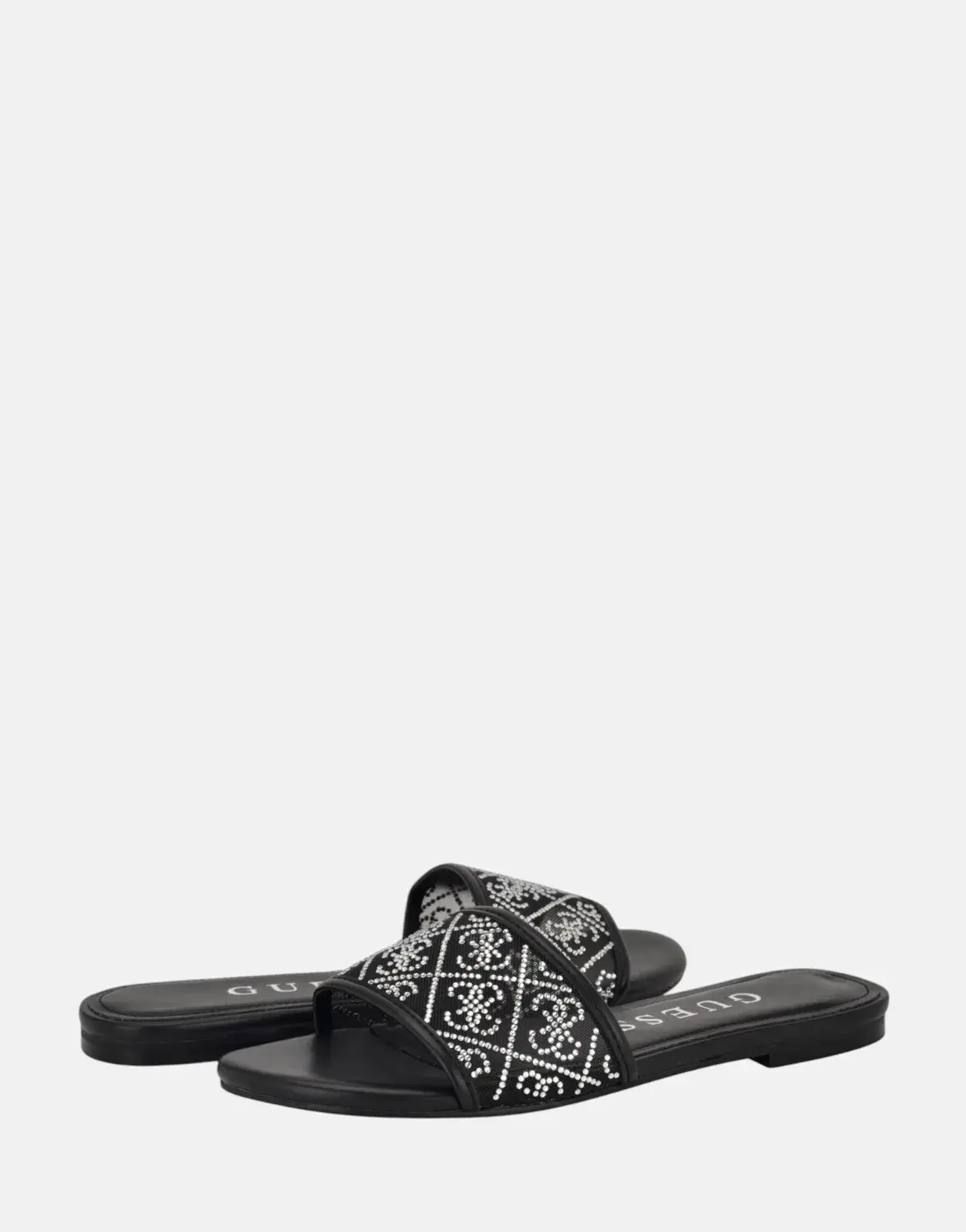 Guess Horaey black sandal, features strappy design and an adjustable ankle buckle.