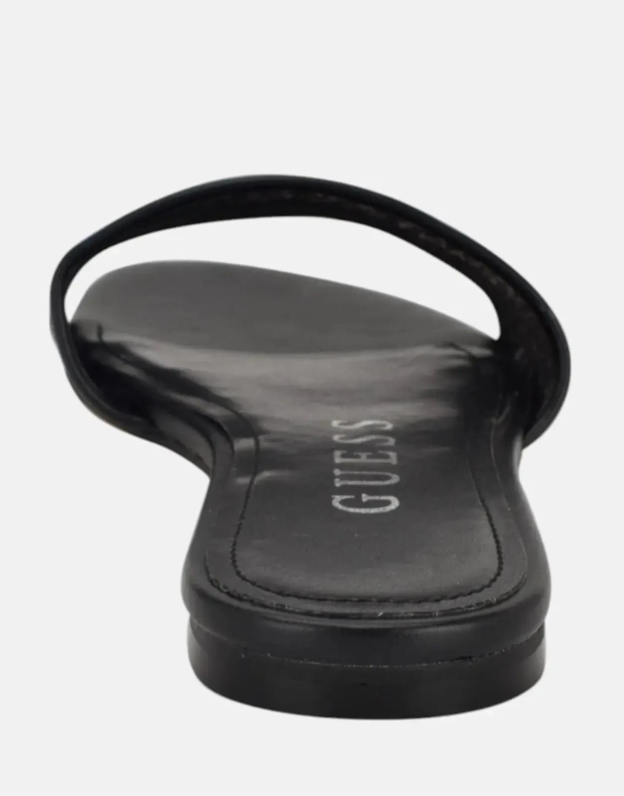 Guess Horaey black sandal with adjustable ankle strap and block heel.