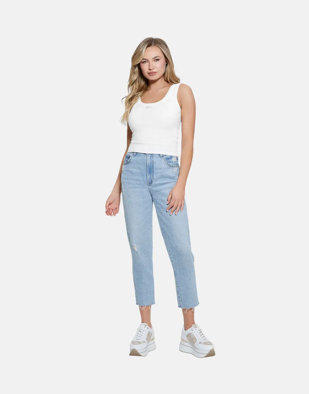 Guess Triangle Bling Rib White Tank Top - Subwear