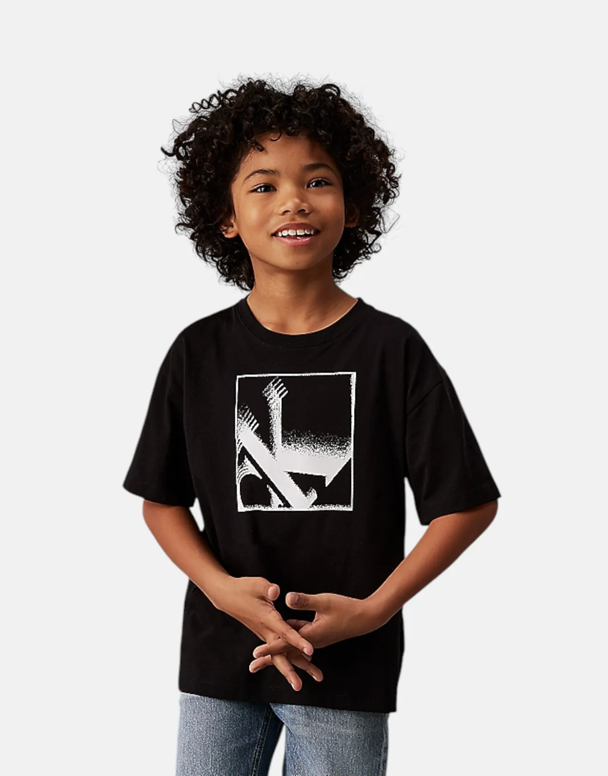 Calvin Klein Kids Monogram Grid Relaxed Black T Shirt