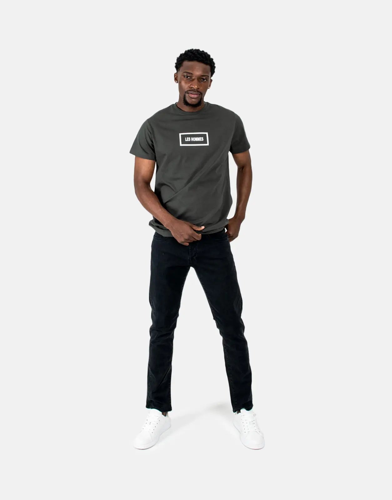 Les Hommes Box Print Mil Green T-Shirt - Subwear