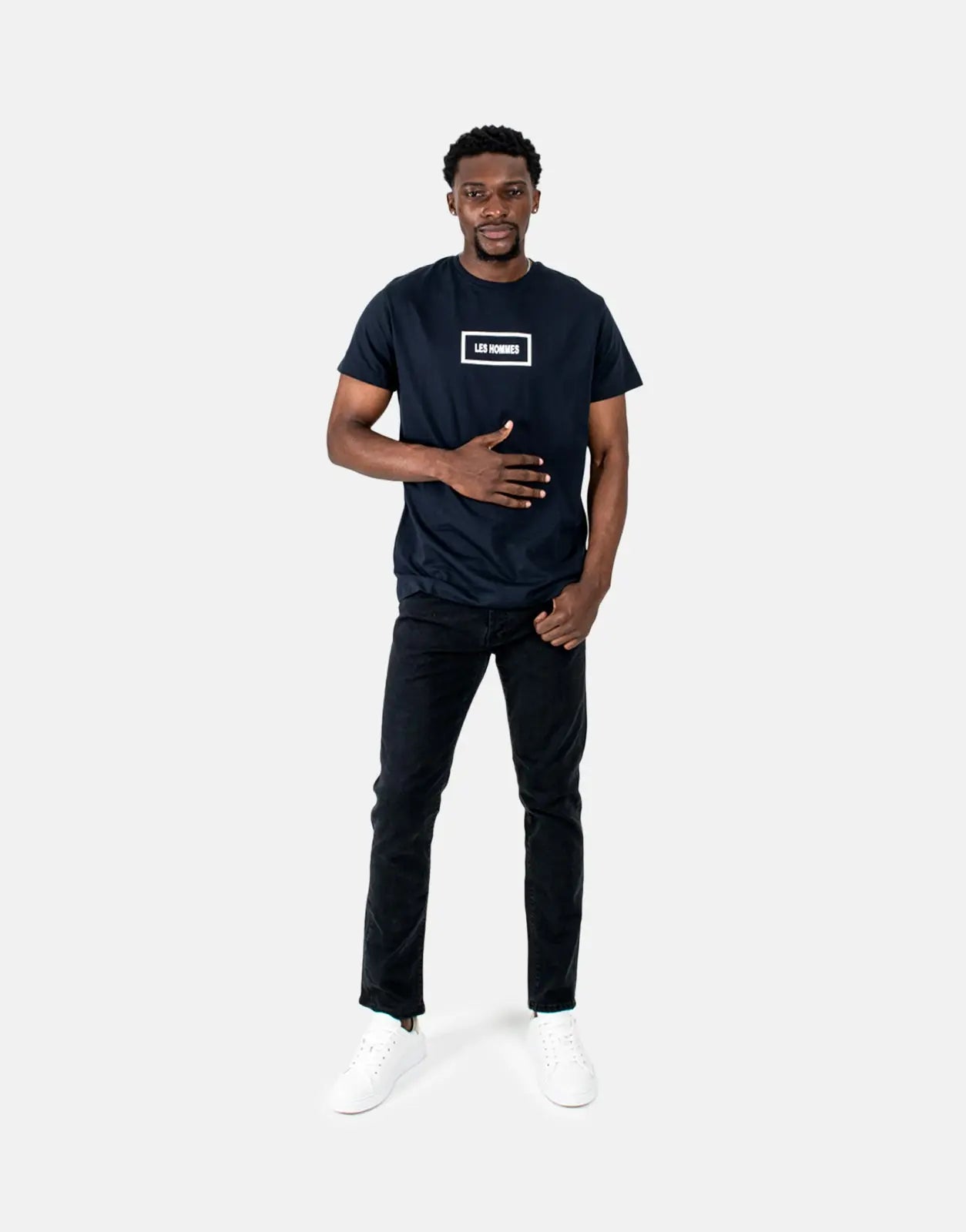 Les Hommes Box Print Navy T-Shirt - Subwear