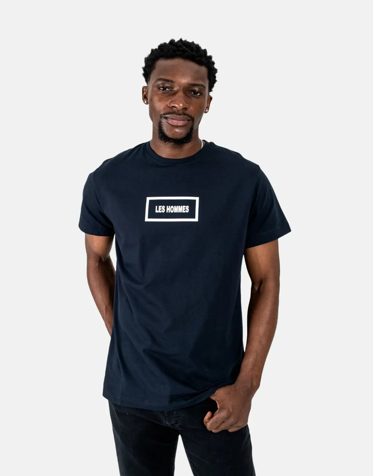 Les Hommes Box Print Navy T-Shirt - Subwear