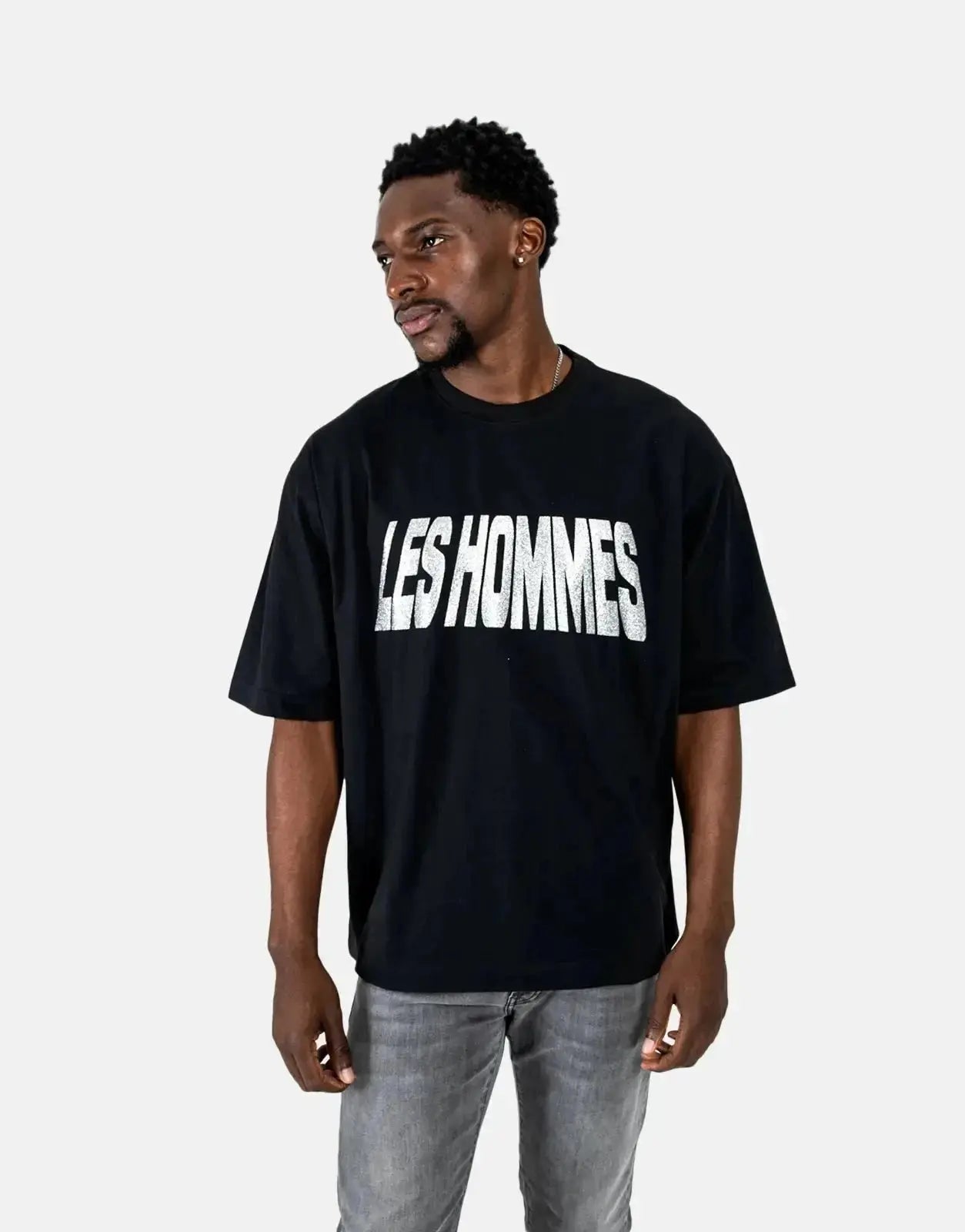 Les Hommes Glitter Print Black T-Shirt - Subwear