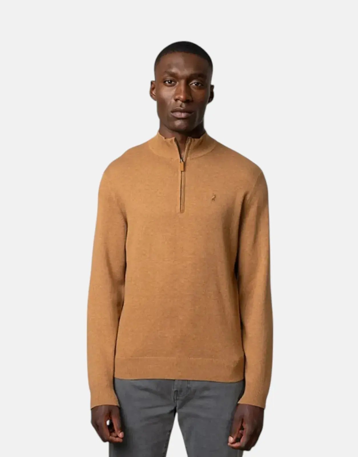 Polo 1/4 Zip Funnel Neck Camel Knitwear - Subwear