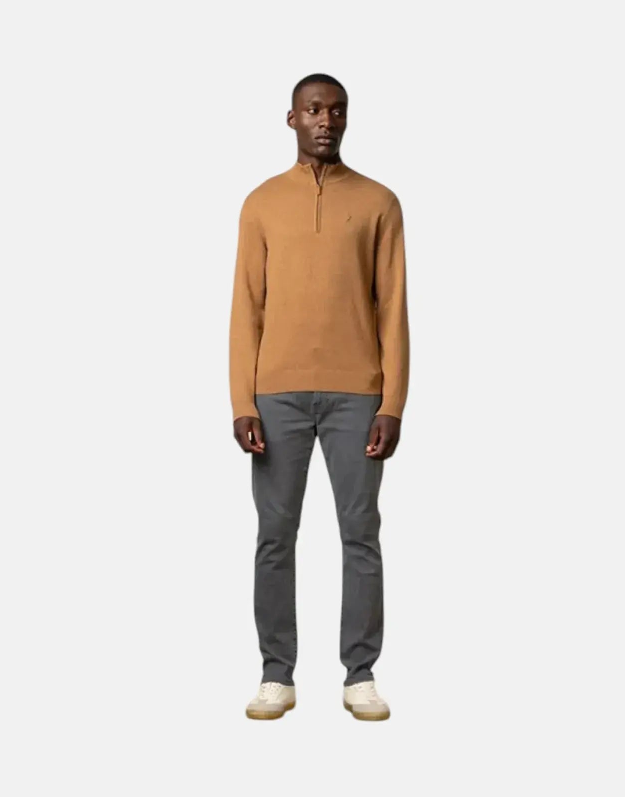 Polo 1/4 Zip Funnel Neck Camel Knitwear - Subwear