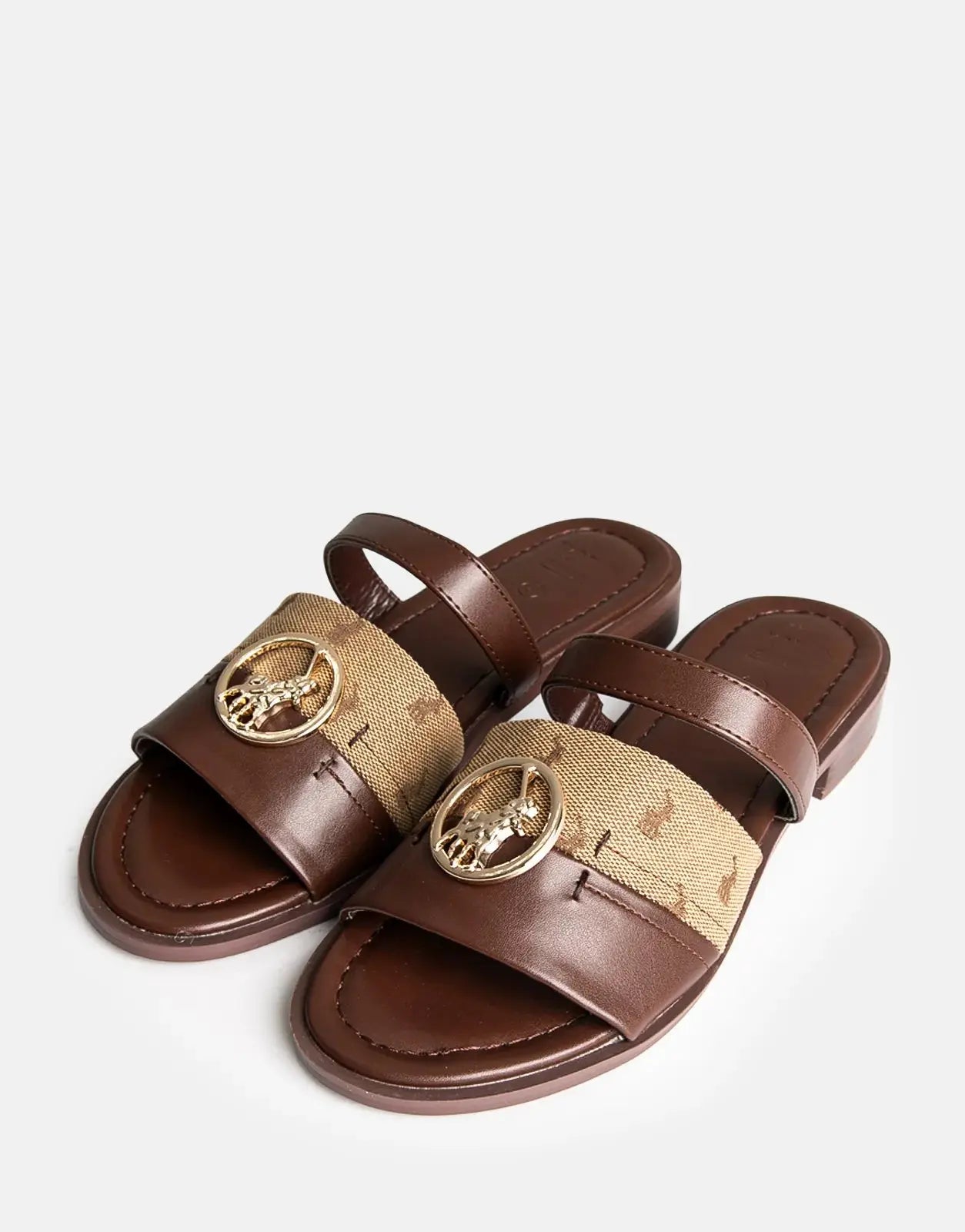 Polo Circle Trim Tan Slide Polo
