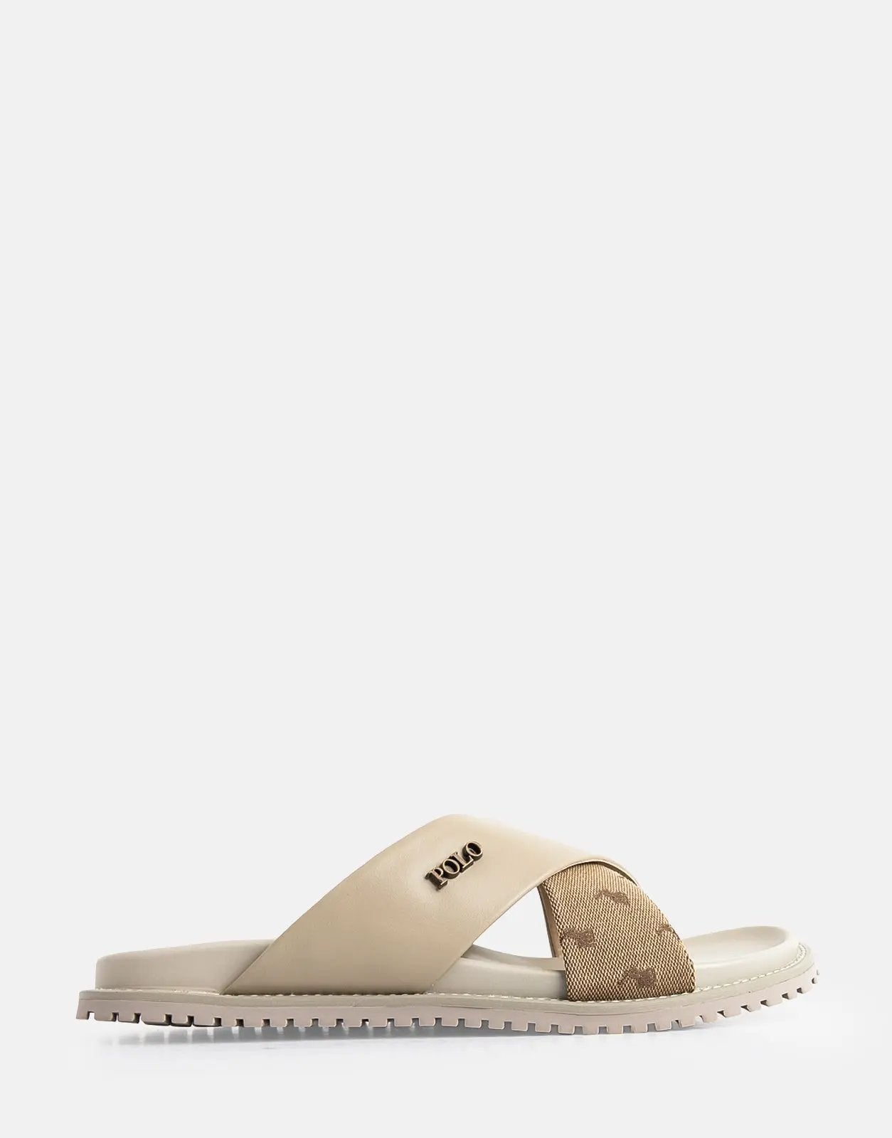 Polo Cross Strap Jacquard Taupe Sandals