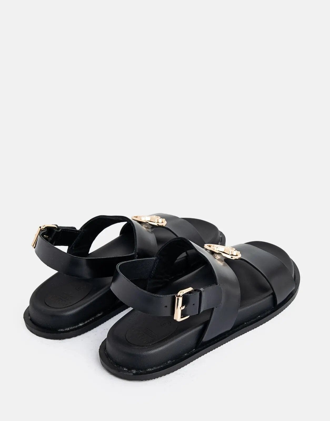 Polo Moulded Trim Black Leather Sandals - Subwear