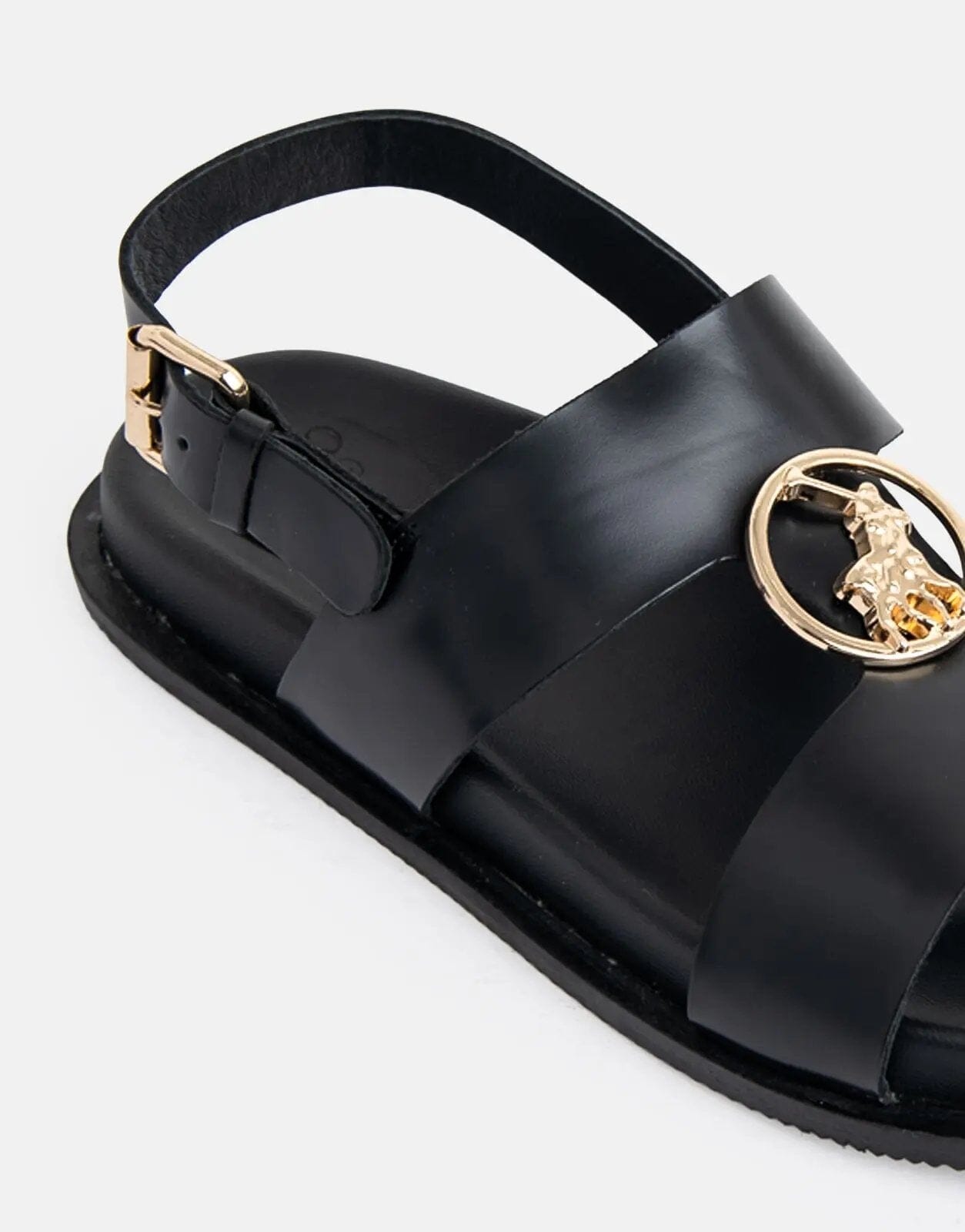 Polo Moulded Trim Black Leather Sandals - Subwear
