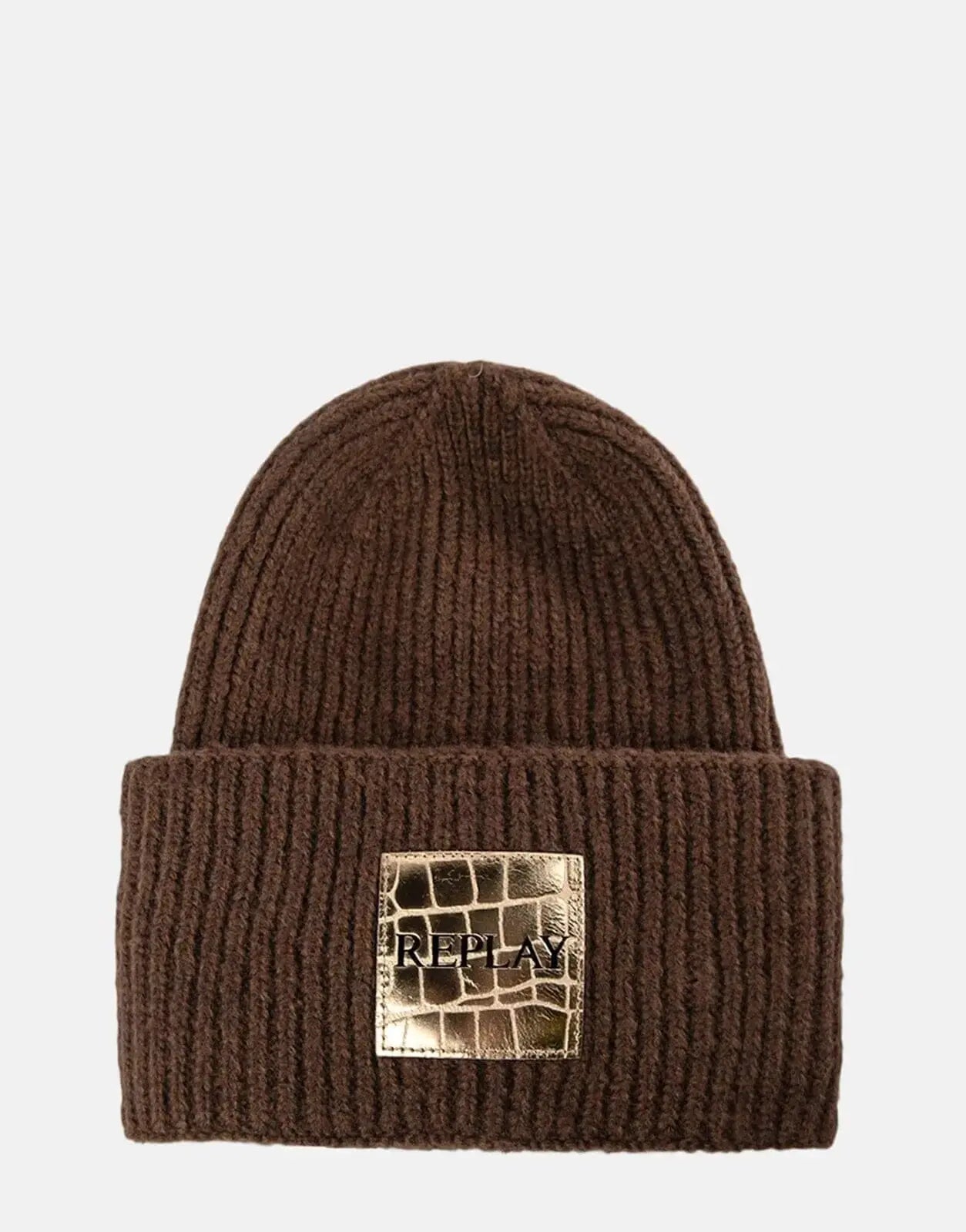 Replay Gold Patch Knit Brown Beanie - Subwear