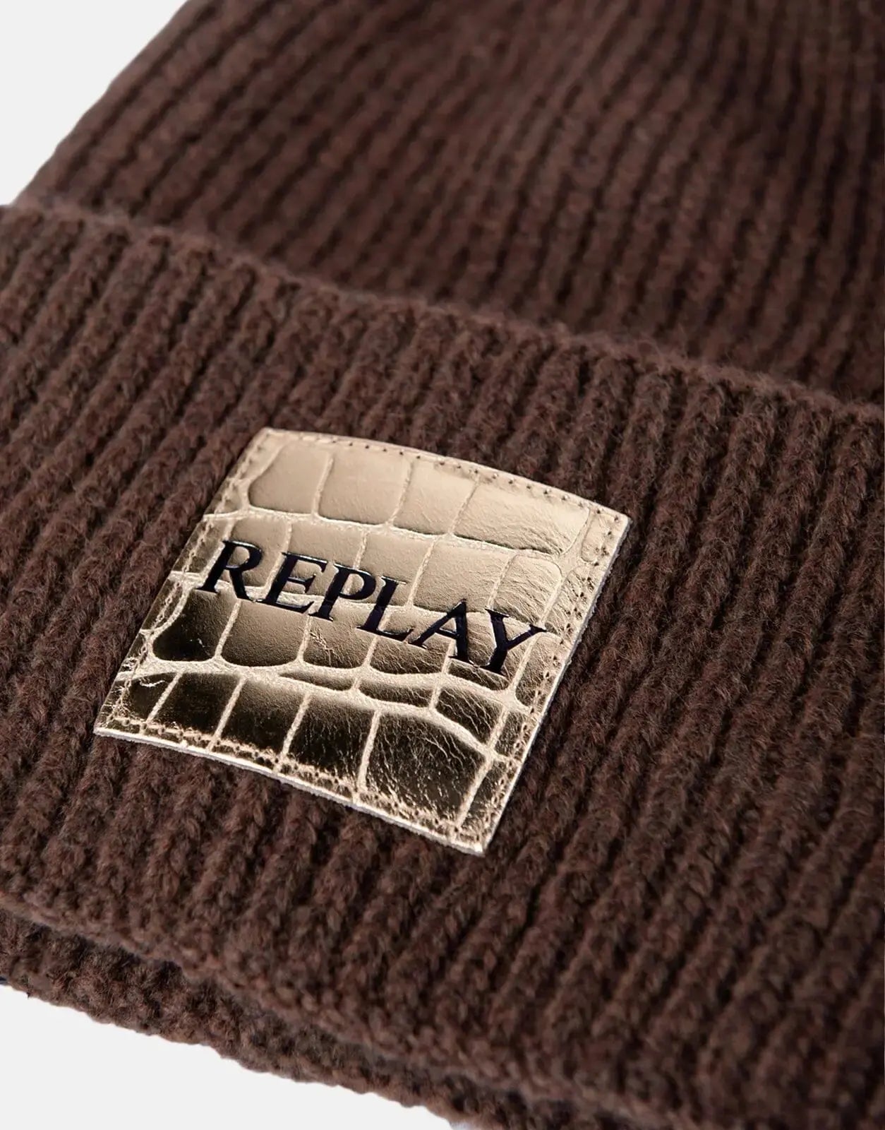 Replay Gold Patch Knit Brown Beanie - Subwear