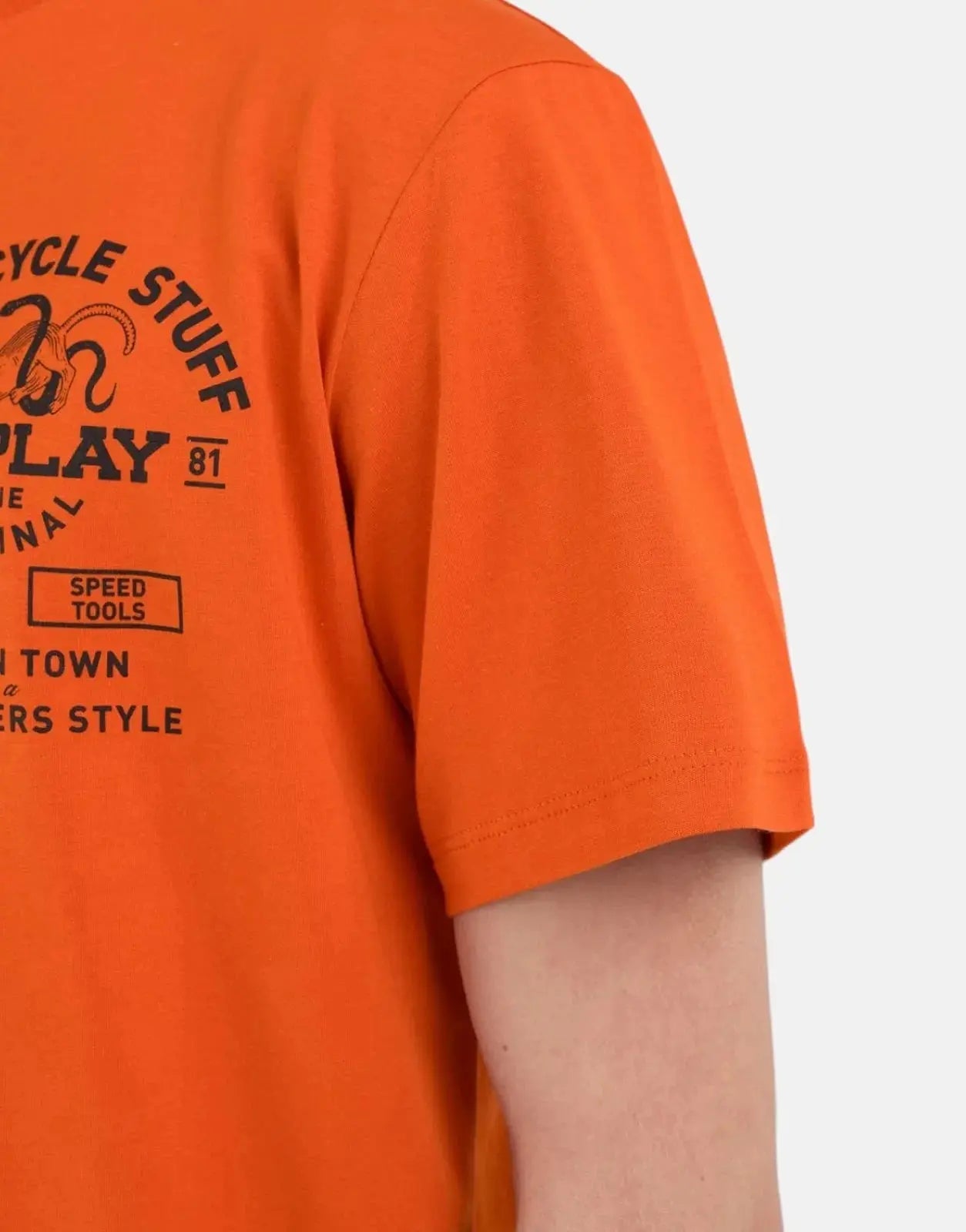 Replay Motorcycle Store Side Logo Blaze Orange T-Shirt - Subwear