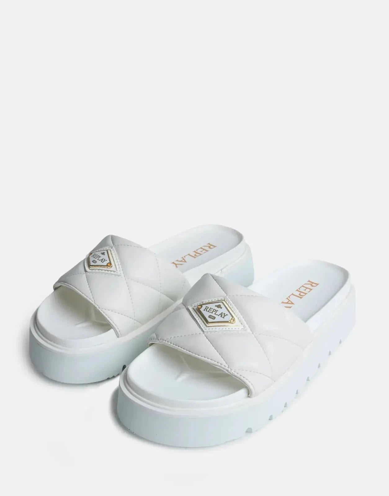 Replay Muddy Quilt White Slides - Subwear