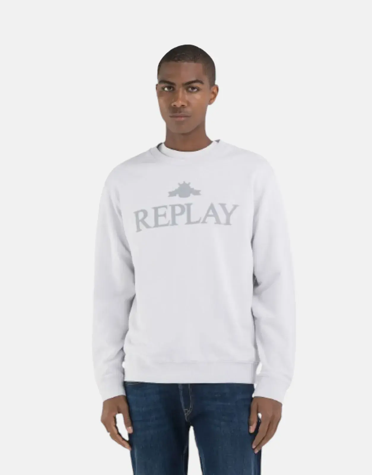 Replay University Large Font Logo Artic Grey Sweatshirt - Subwear