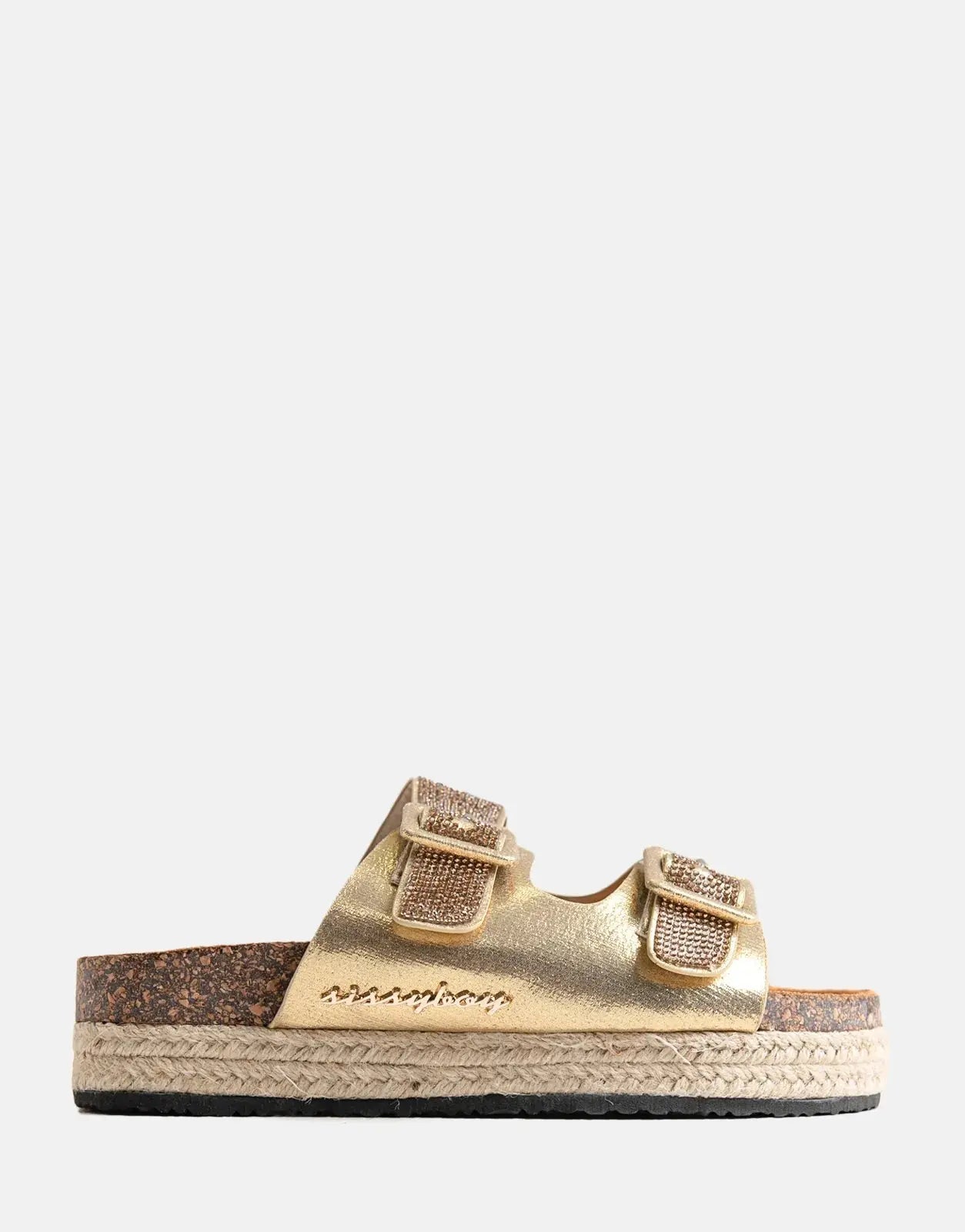 Sissy Boy Double Buckle Espadrille Slide Gold - Subwear