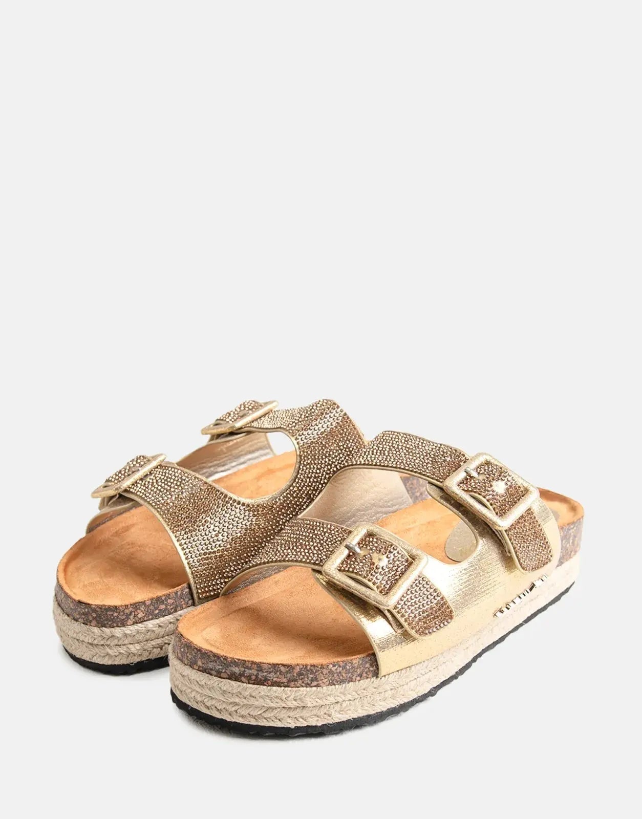 Sissy Boy Double Buckle Espadrille Slide Gold - Subwear