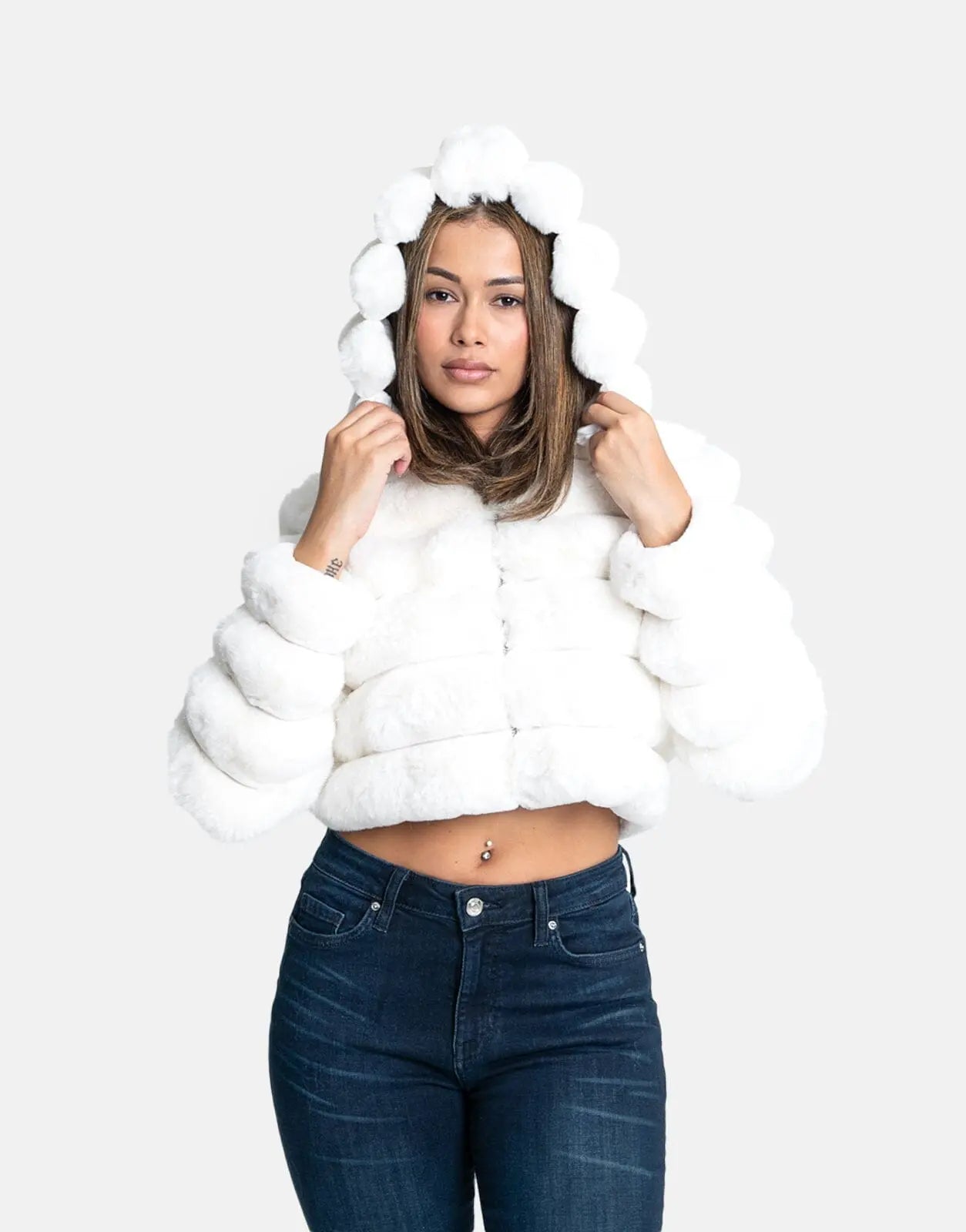 Sissy Boy Faux Fur Quilted Cream Hooded Jacket - Subwear