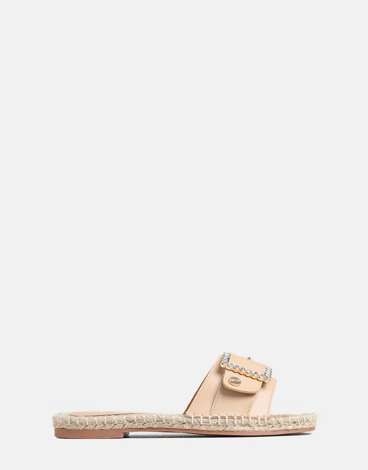 Sissy Boy Flat Espadrille Sandal Bling Buckle Beige - Subwear
