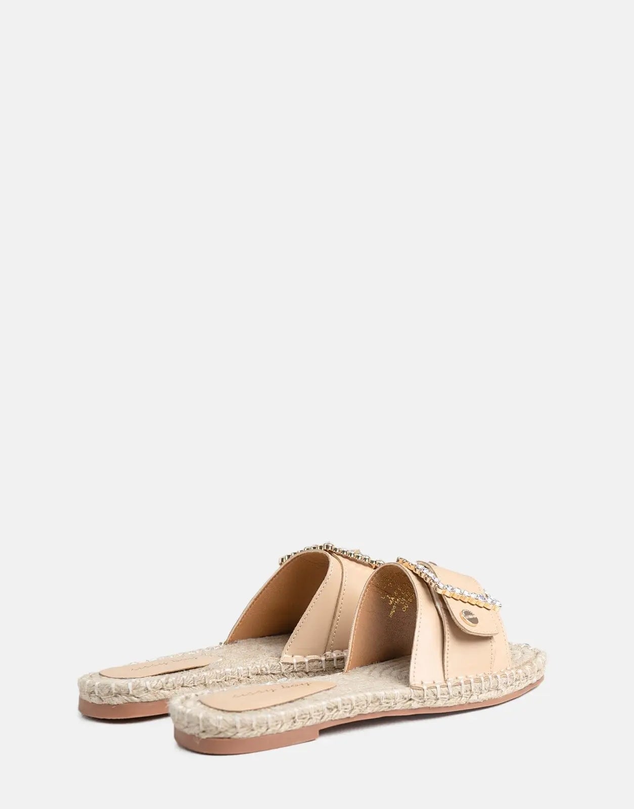 Sissy Boy Flat Espadrille Sandal Bling Buckle Beige - Subwear