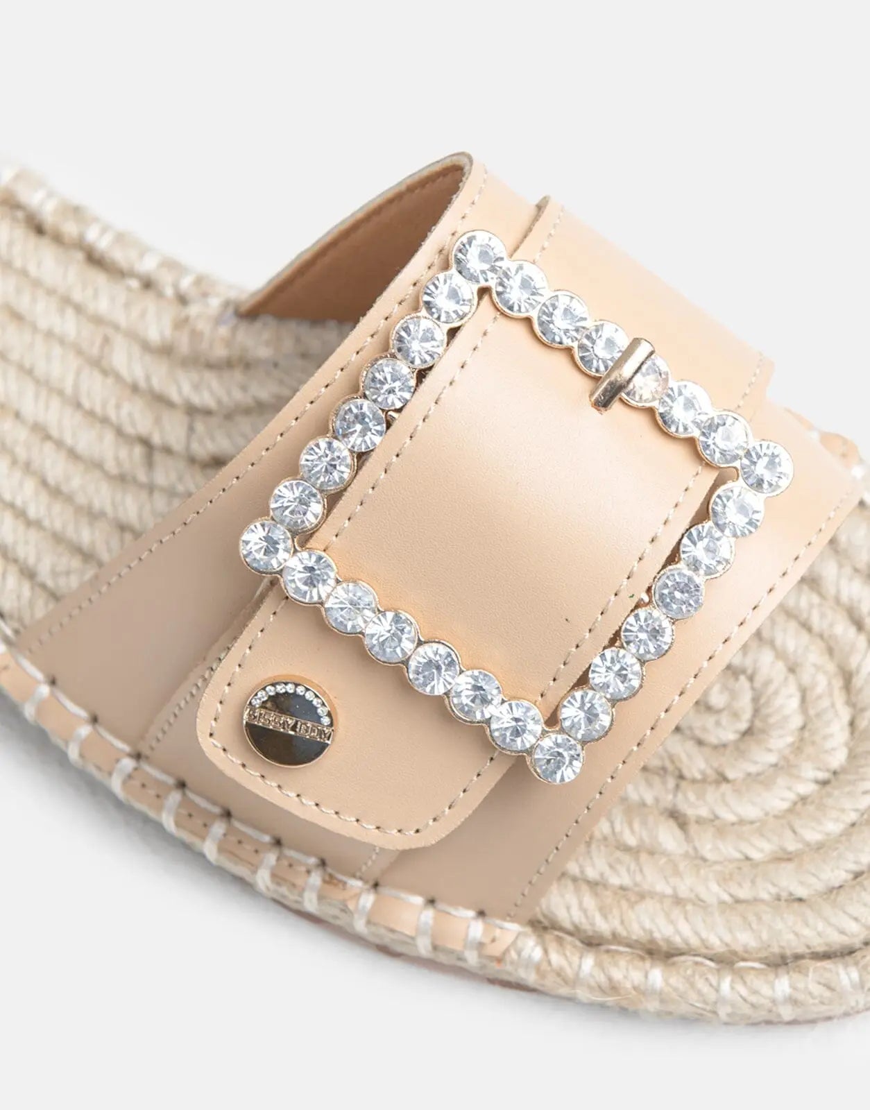 Sissy Boy Flat Espadrille Sandal Bling Buckle Beige - Subwear