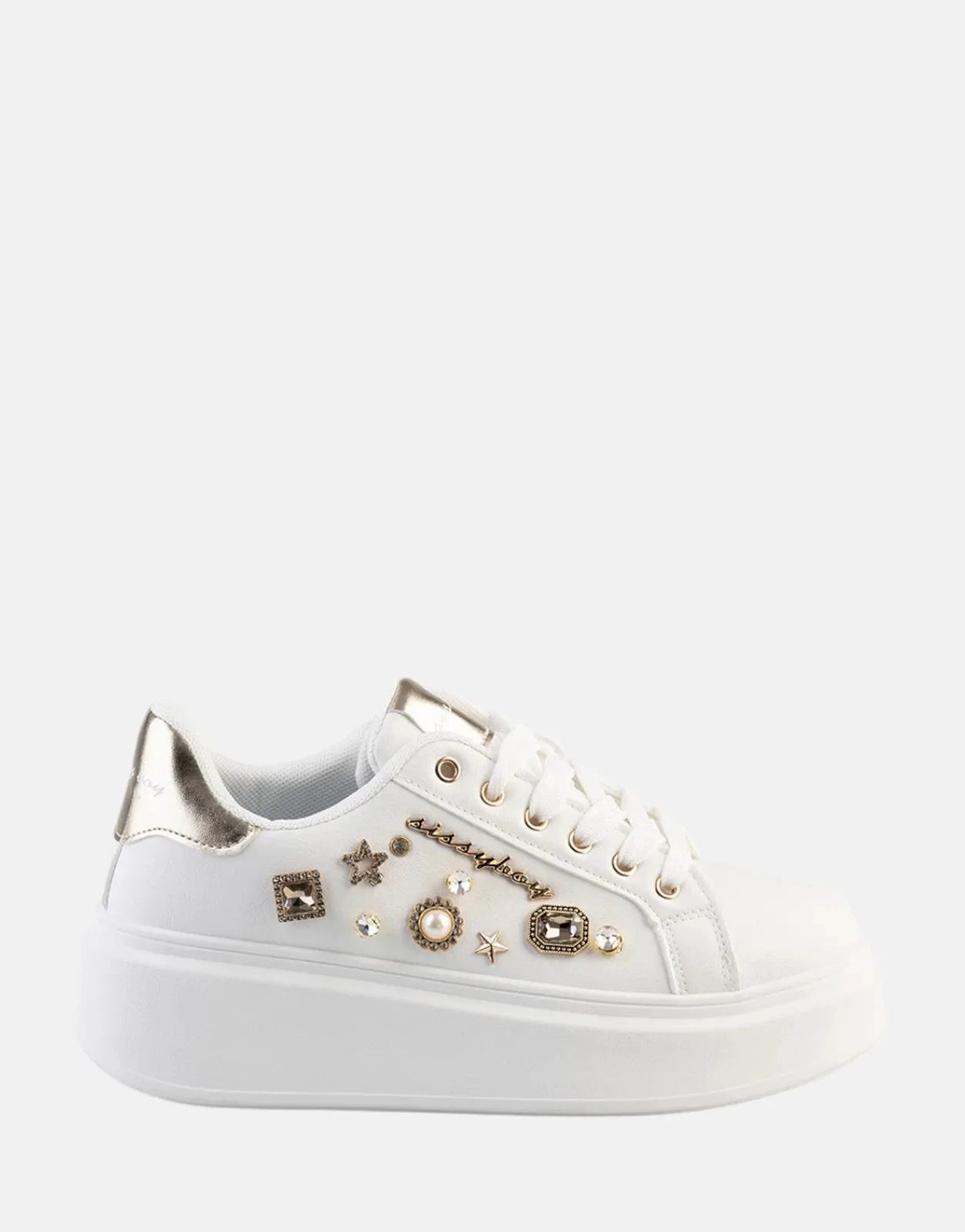 Sissy Boy Gem Details Platform White Sneakers - Subwear