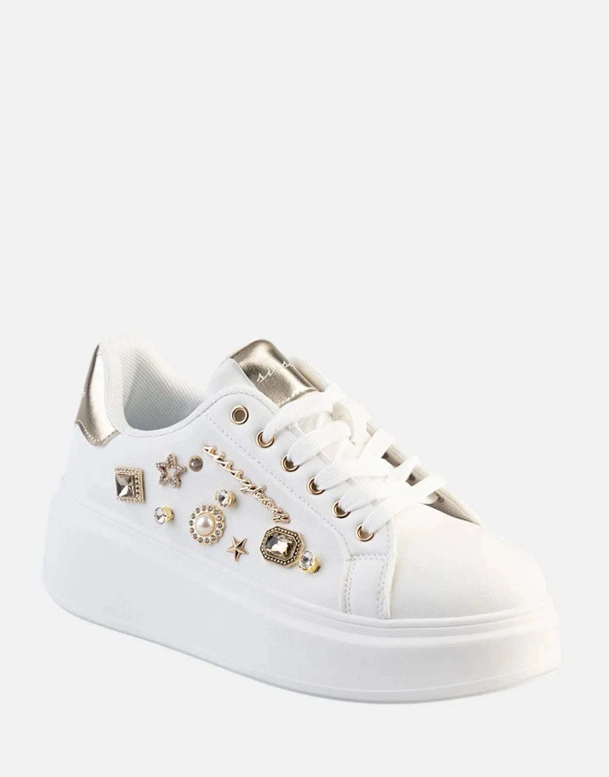 Sissy Boy Gem Details Platform White Sneakers - Subwear