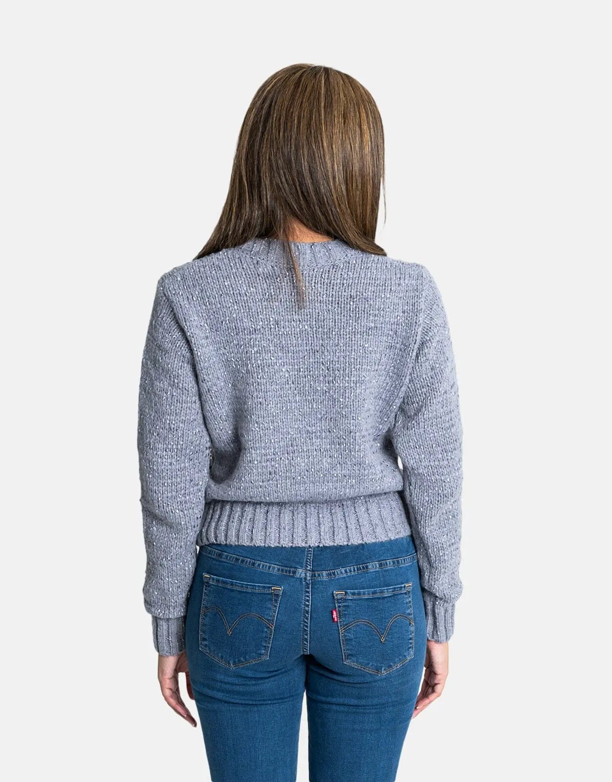Sissy Boy Sequin Logo Knit Grey Melange Sweatshirt - Subwear