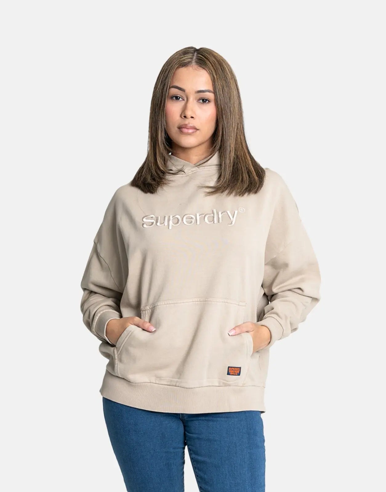 Superdry EMB Core Logo Relaxed Feather Grey Hoody - Subwear
