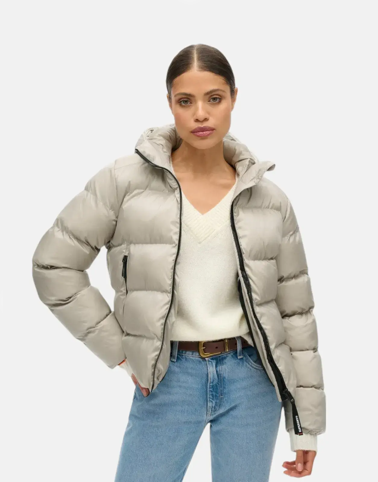 Superdry Hooded Luxe Sports Oyster Cream Sheen Jacket - Subwear