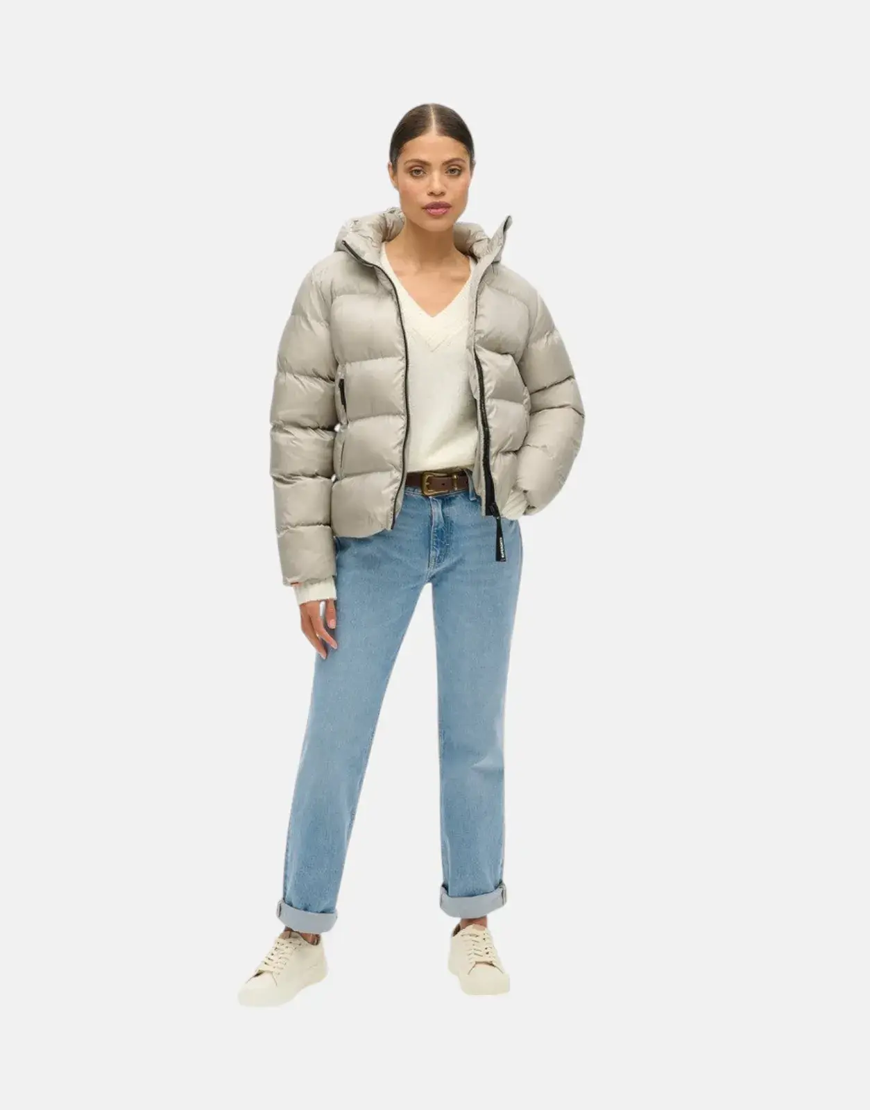 Superdry Hooded Luxe Sports Oyster Cream Sheen Jacket - Subwear
