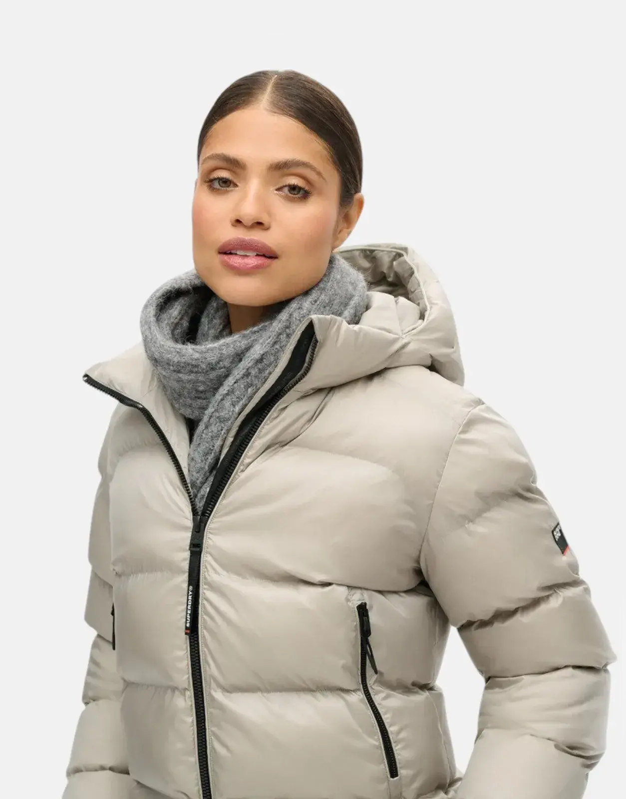 Superdry Hooded Luxe Sports Oyster Cream Sheen Jacket - Subwear