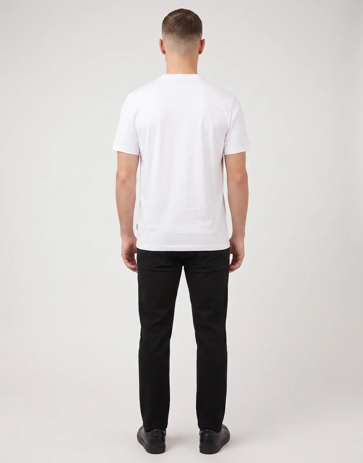 Ben Sherman 3D Embossed Bear 260G White T-Shirt, a plain white crew neck tee, shown from the back on a male model.