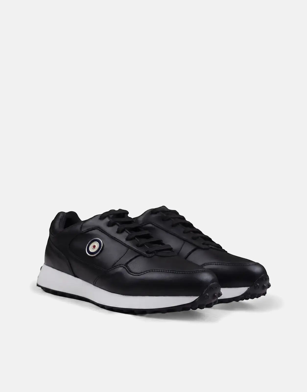 A pair of men's Ben Sherman Arthur black leather low-top sneakers with white soles, displayed at an angle.