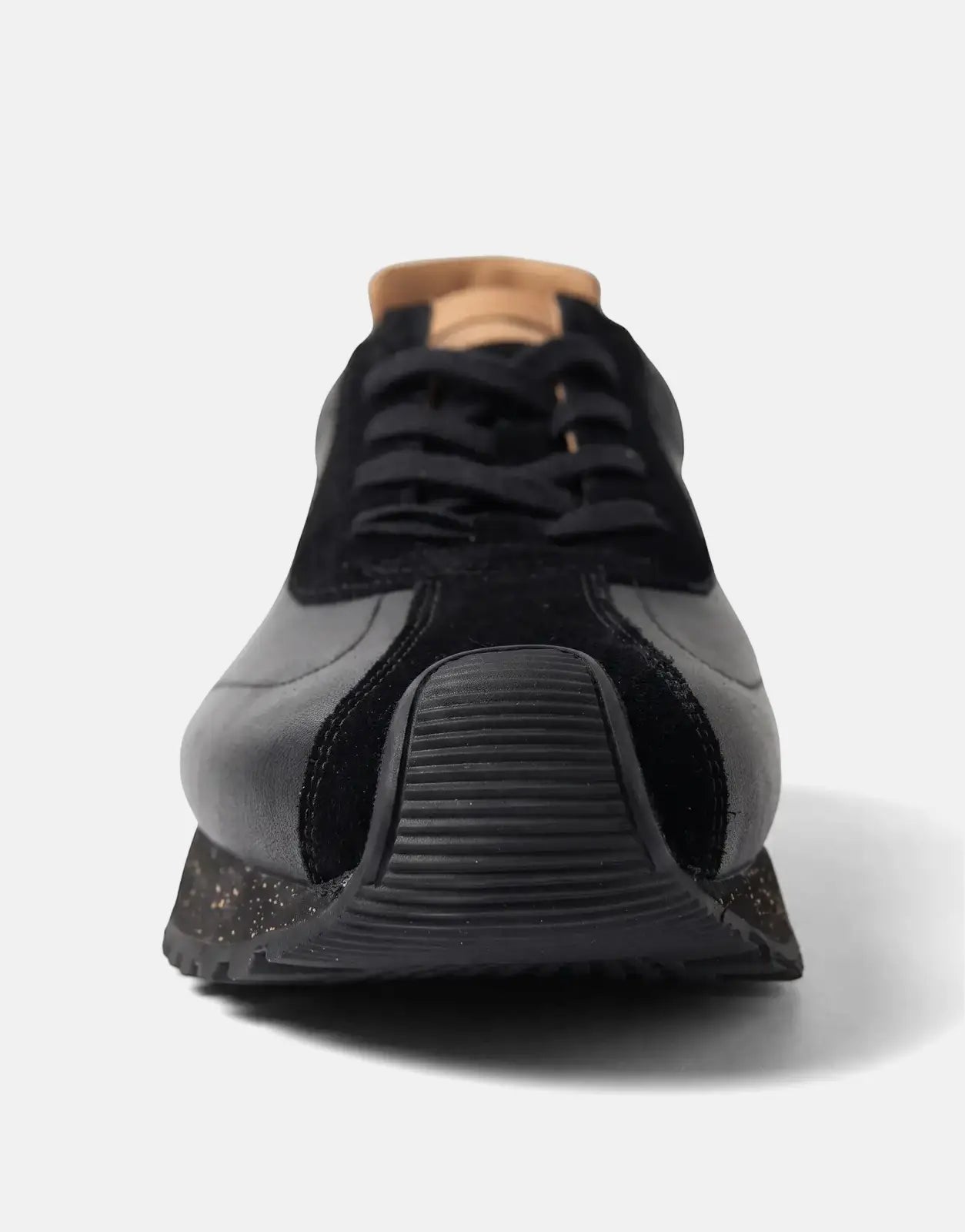 Ben Sherman Henry black leather and suede lace-up sneaker, front view on a white background.